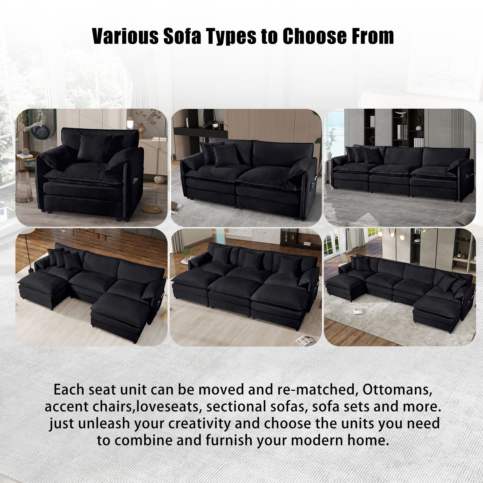 Modern Oversized Loveseat Sofa With Deep Seat And Diy Combination