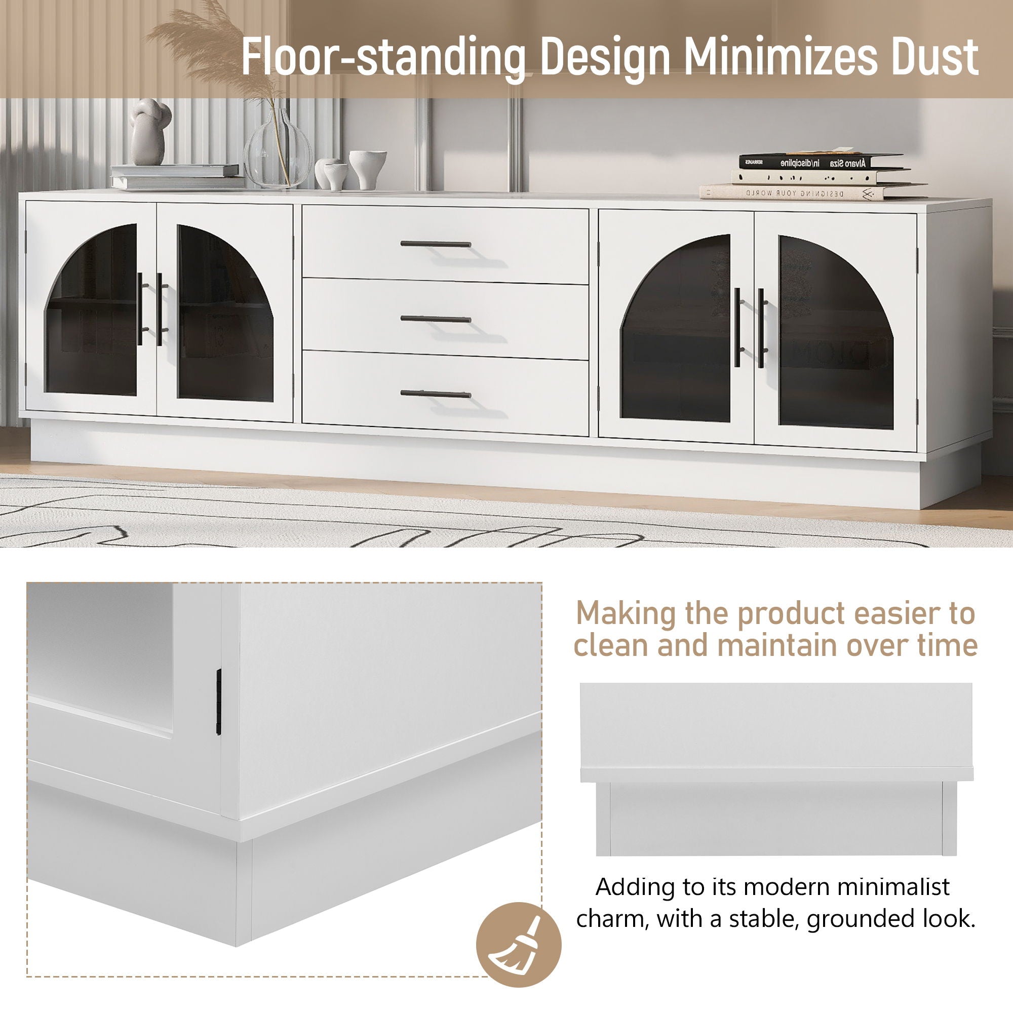 Modern Minimalist TV Stand, Entertainment Center Media Console Cabinet With Adjustable Shelves For Living Room