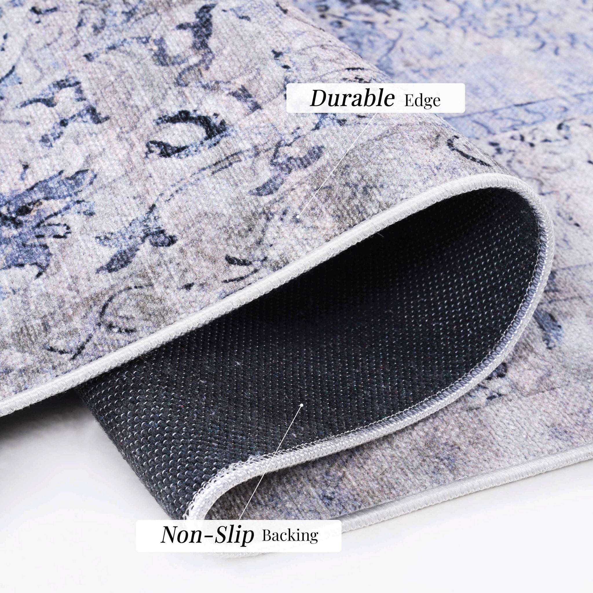 Maval - 4' X 6' Area Rug Washable - Blue / Cream