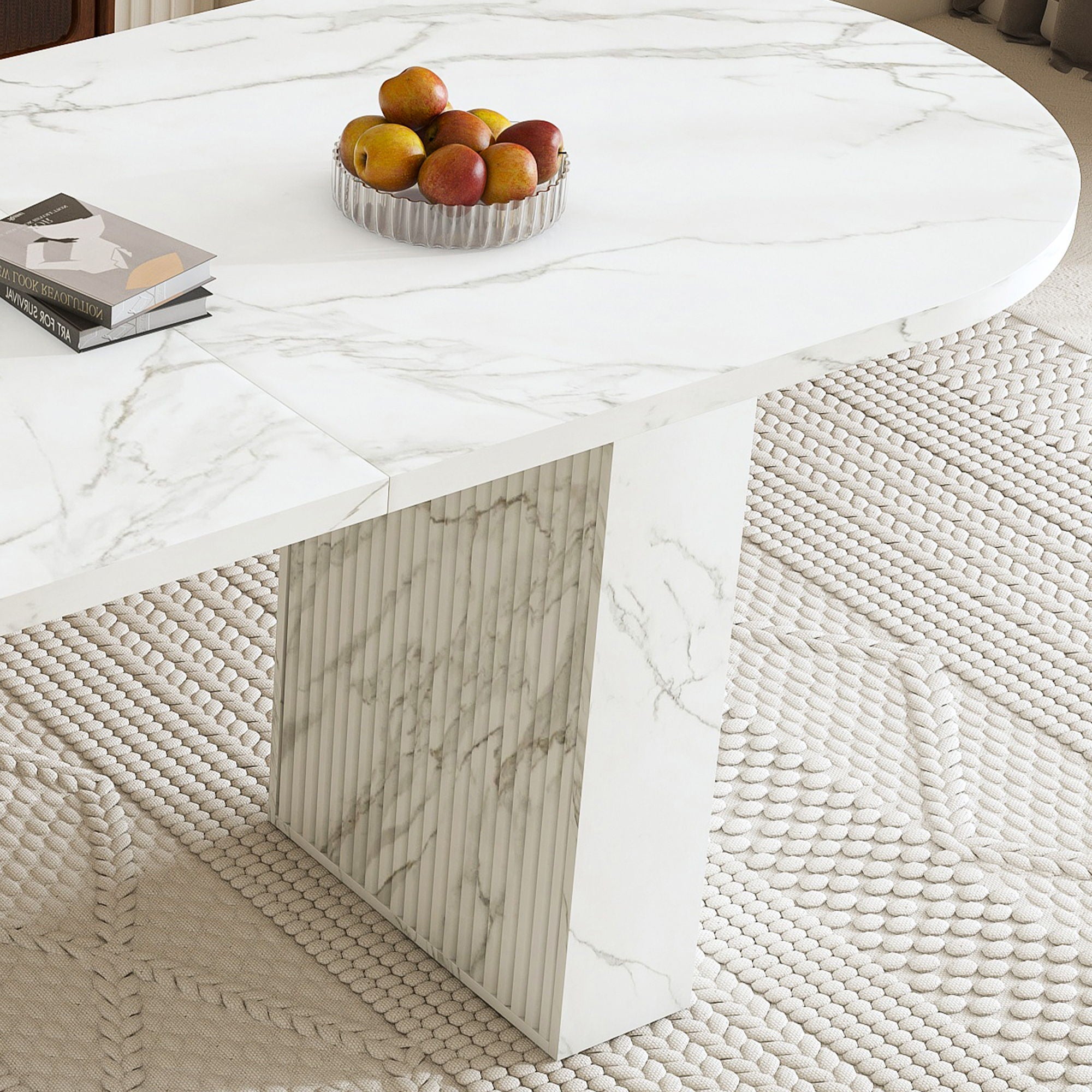 Oval Dining Table With Wood Strip Base