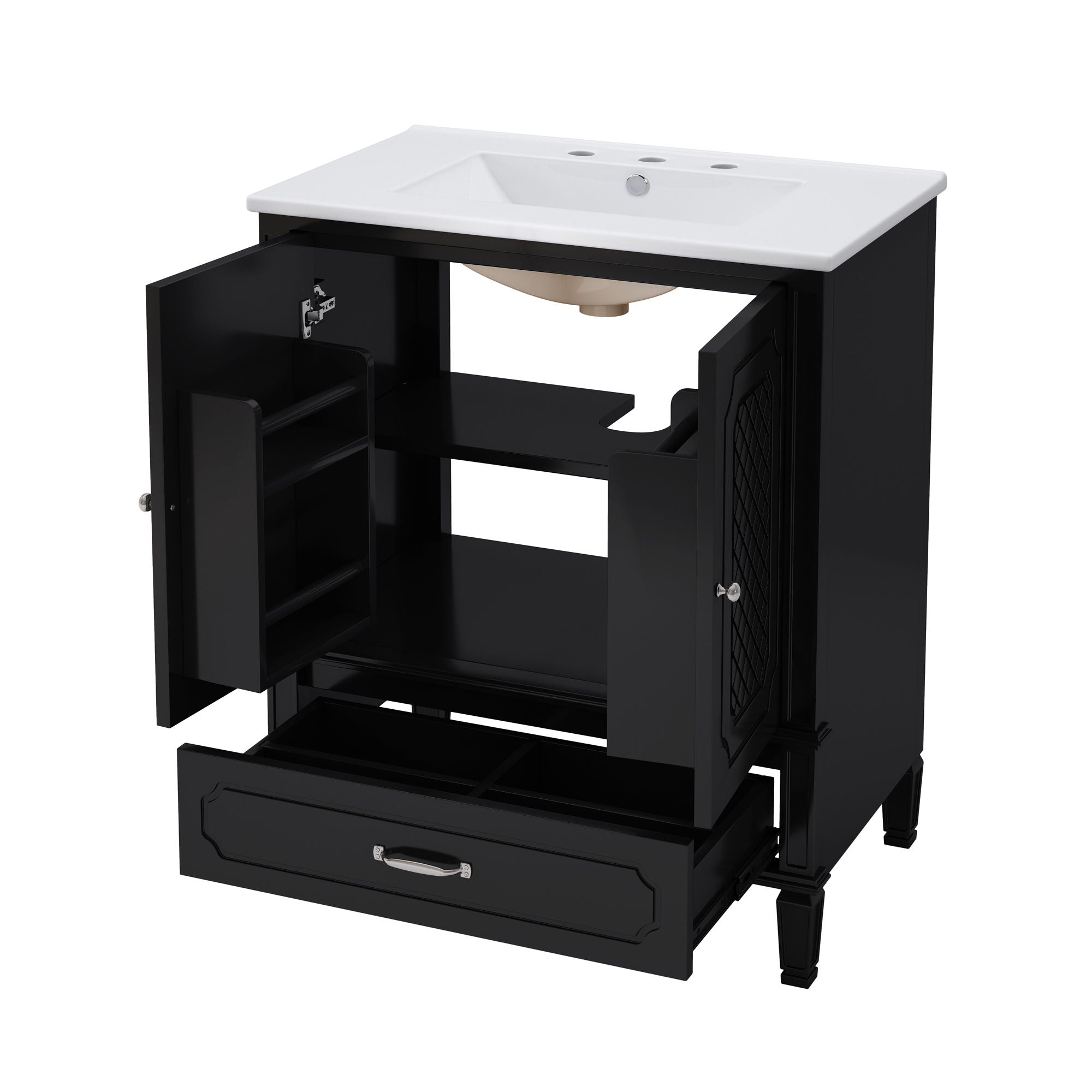 Vintage Style 30" Bathroom Vanity With Sink, Multi Functional Storage, Soft Closing Door - Black