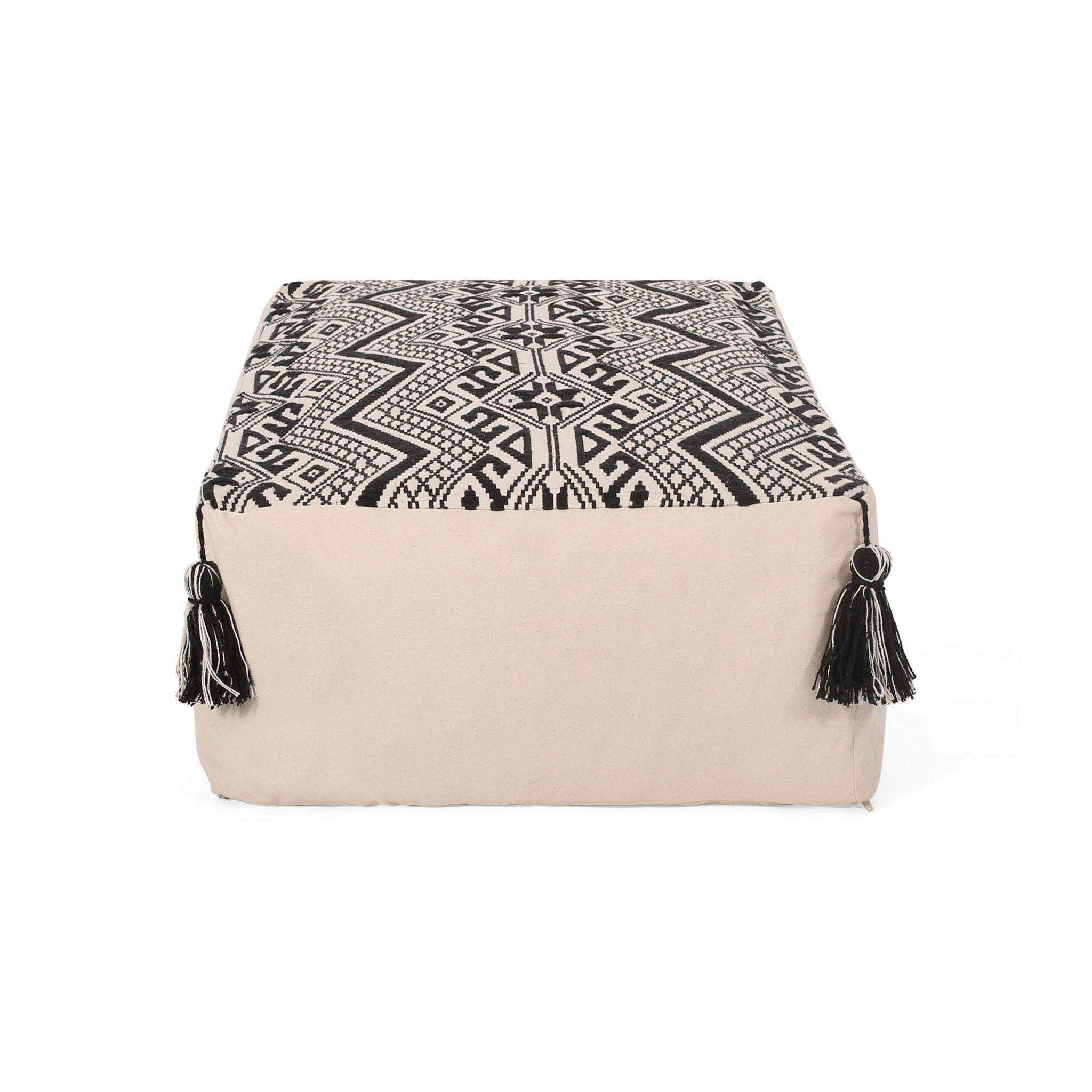 Kiki - Rectangular Pouf Ottoman Floor Cushion Natural - Black