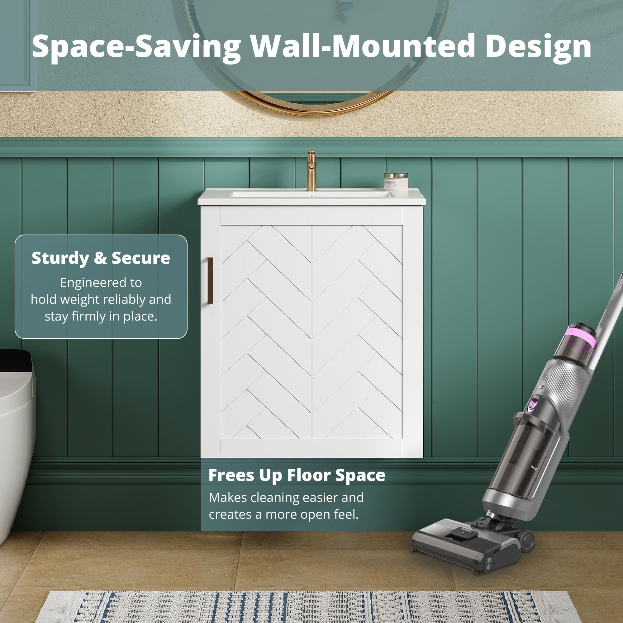 Modern Wall Mounted Bathroom Cabinet With Side Shelf And Ceramic Sink
