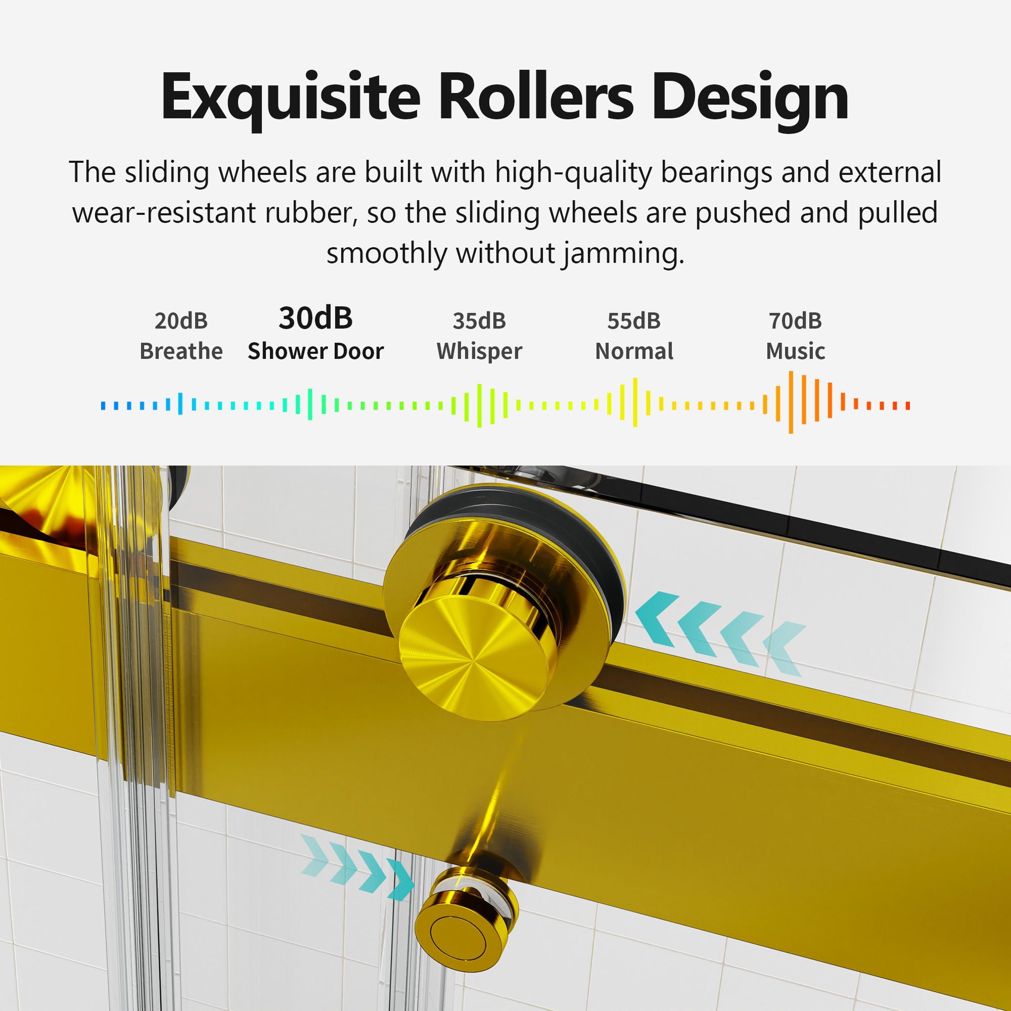 Frameless Double Sliding Soft Close Shower Door, Tempered Glass