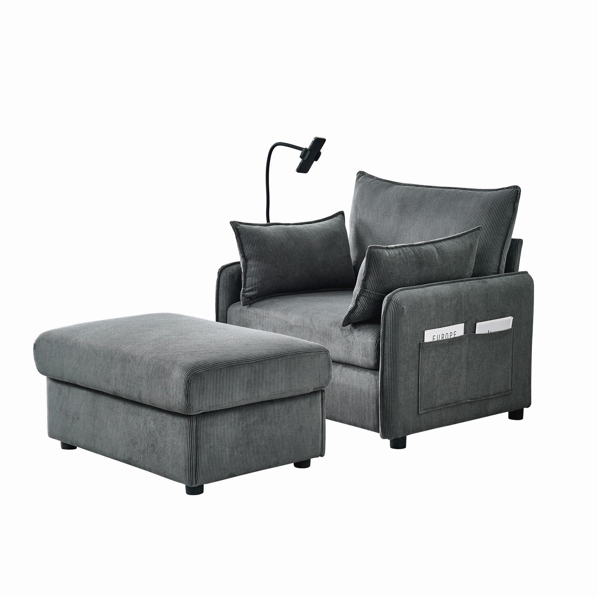 Comfy Oversized Chaise Lounge Chair With Ottoman And Storage
