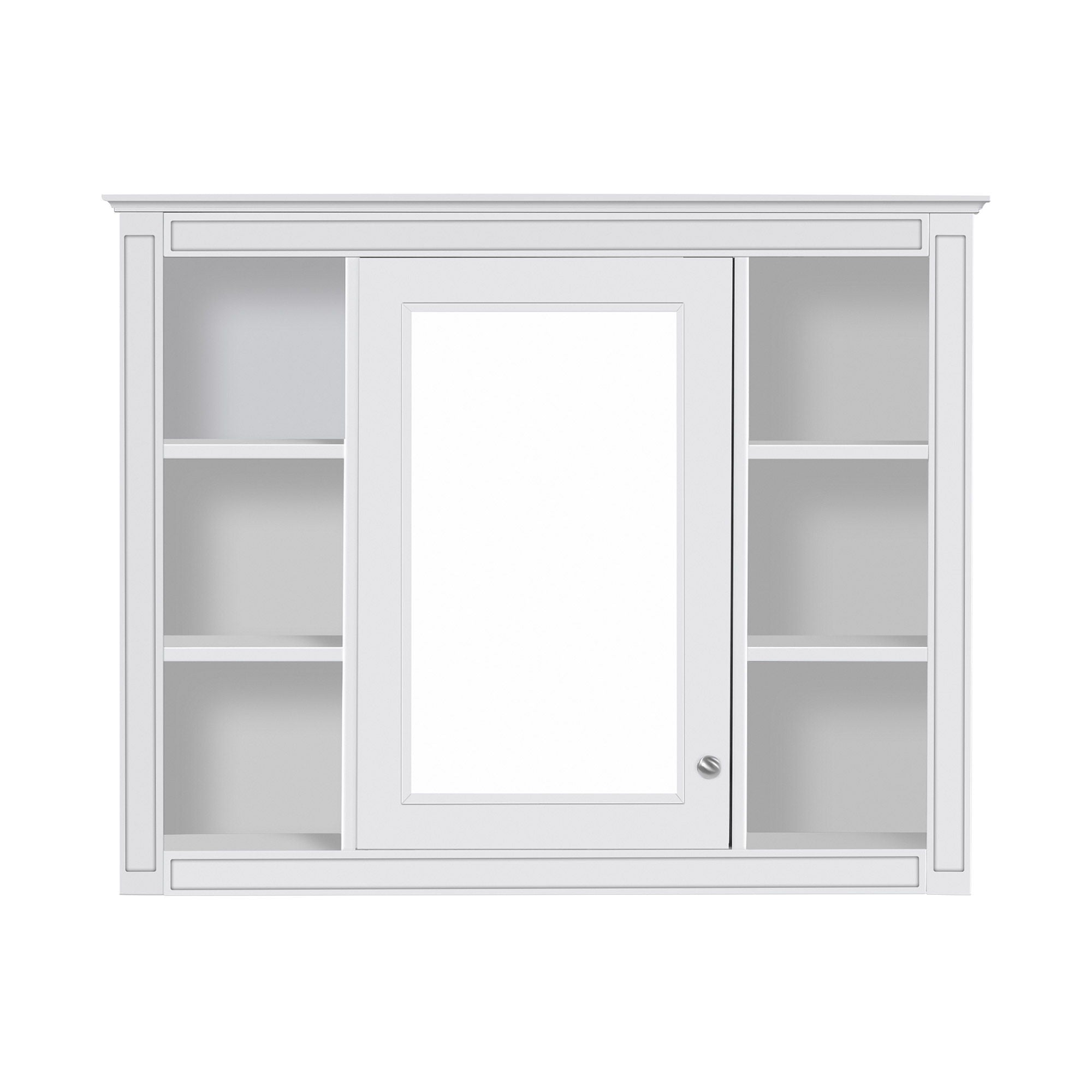 Wall Mounted Medicine Cabinet With Mirror, Storage Cabinet Featuring 6 Open Shelves And Adjustable Interior