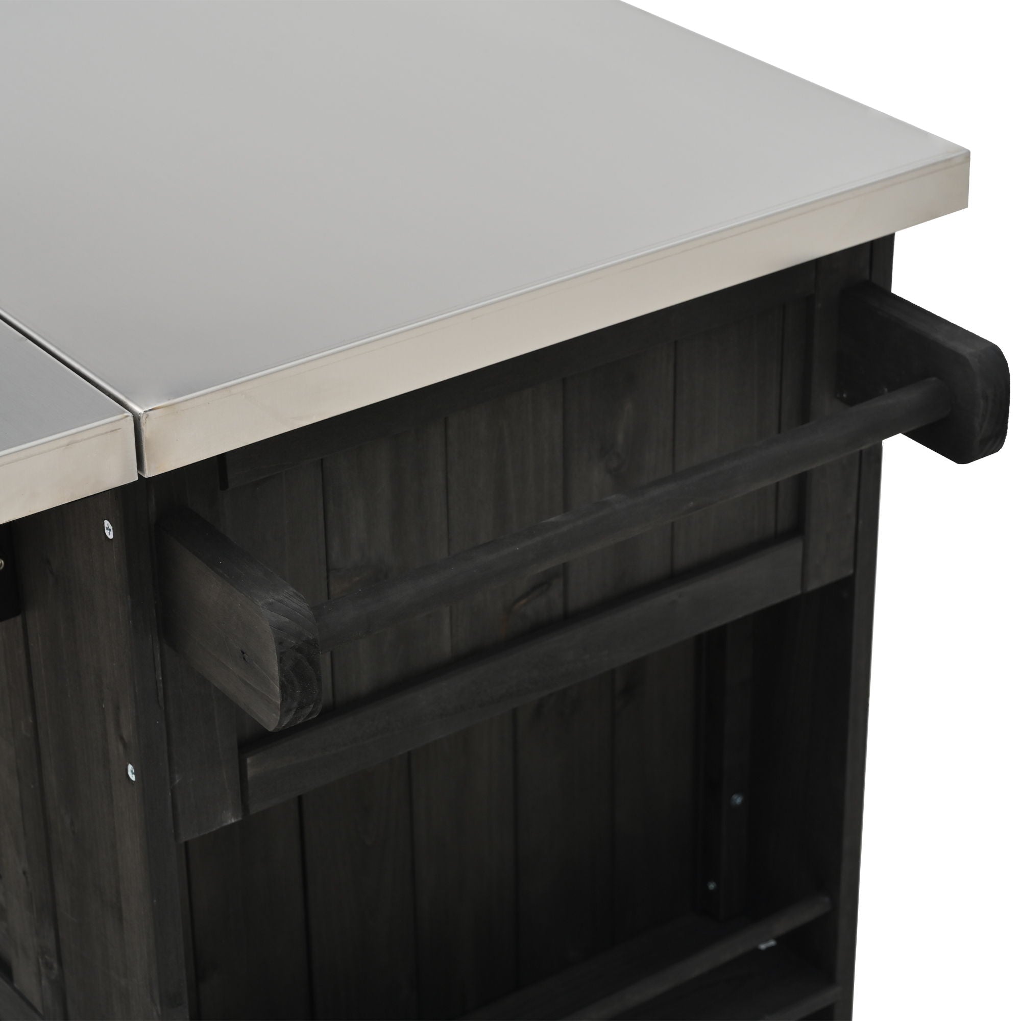 Outdoor Kitchen Island With Stainless Steel Top, Ample Storage Space, Towel And Spice Racks And A Bottle Opener