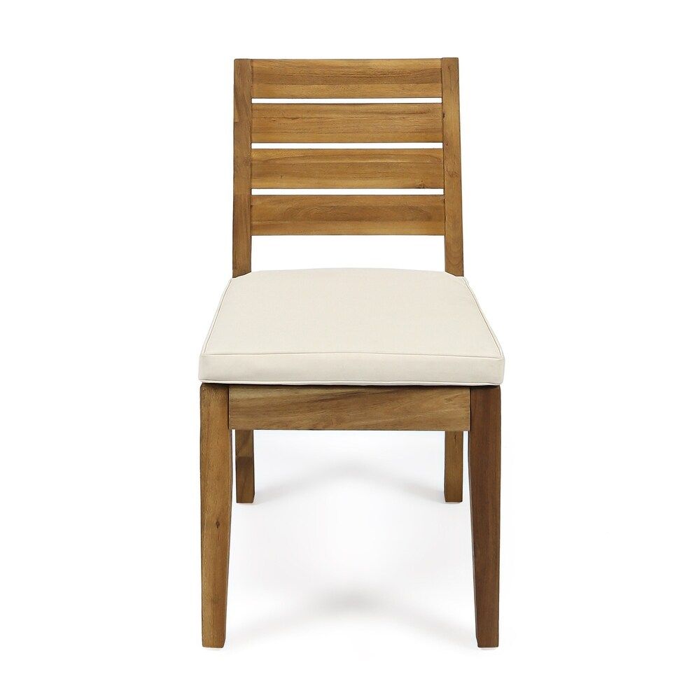 Outdoor 6 Seater Expandable Dining Set With Cushions - Sandblasted Natural / Beige