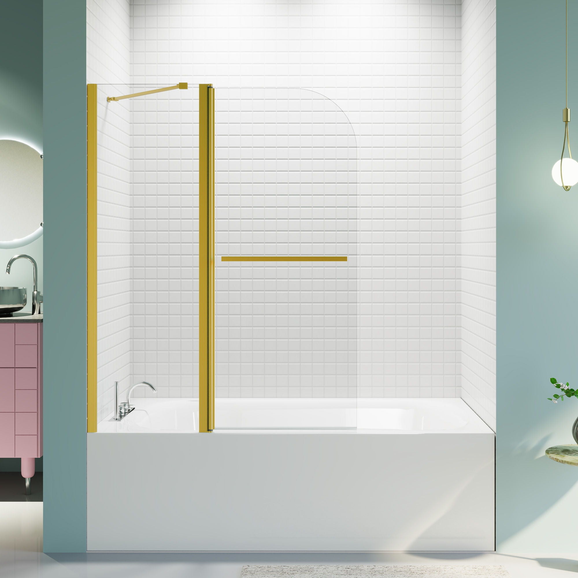 Frameless Folding Shower Doors For Bathtub With Pivot Tub Glass Door, 1 / 4" Tempered Glass