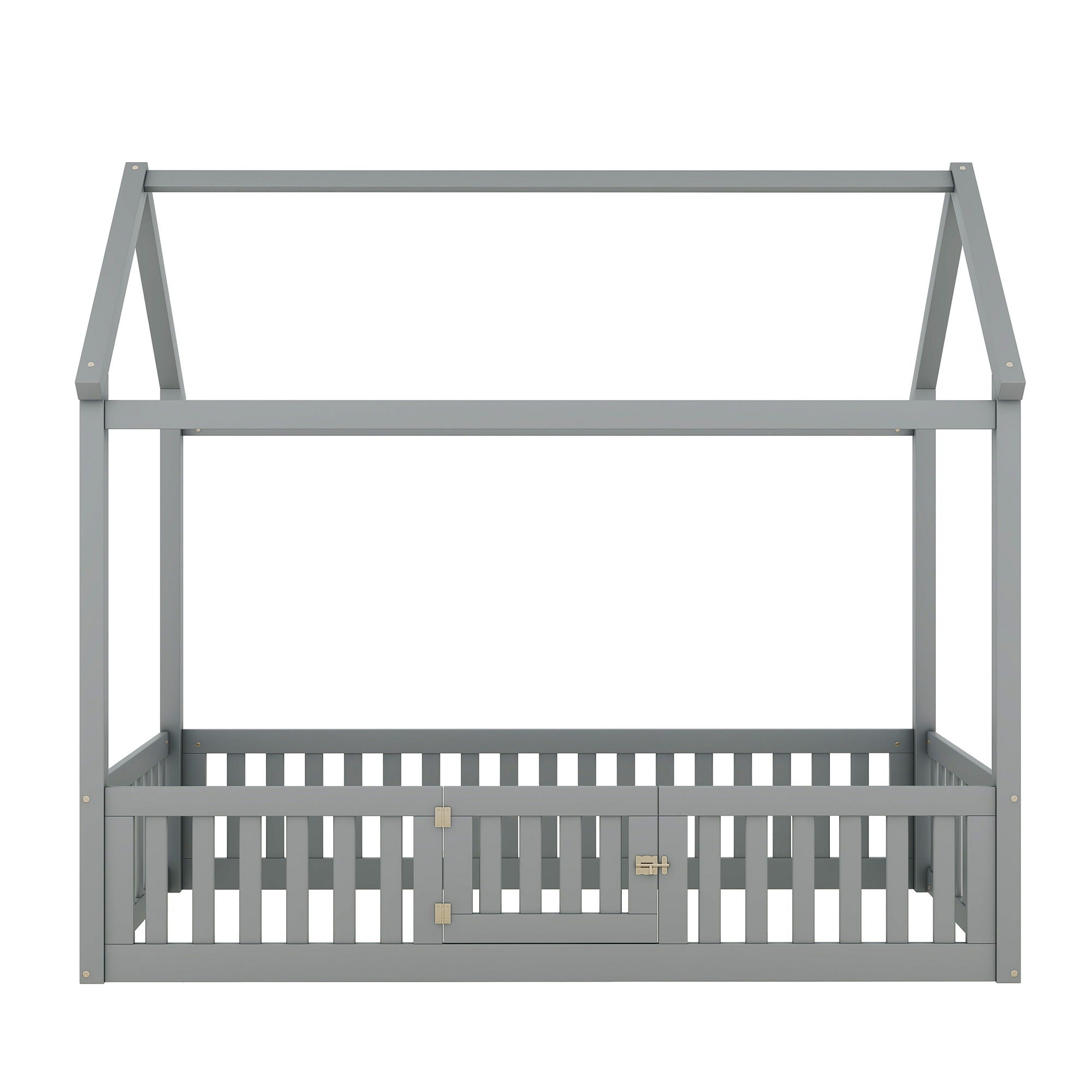 Wood House Bed With Fence And Door