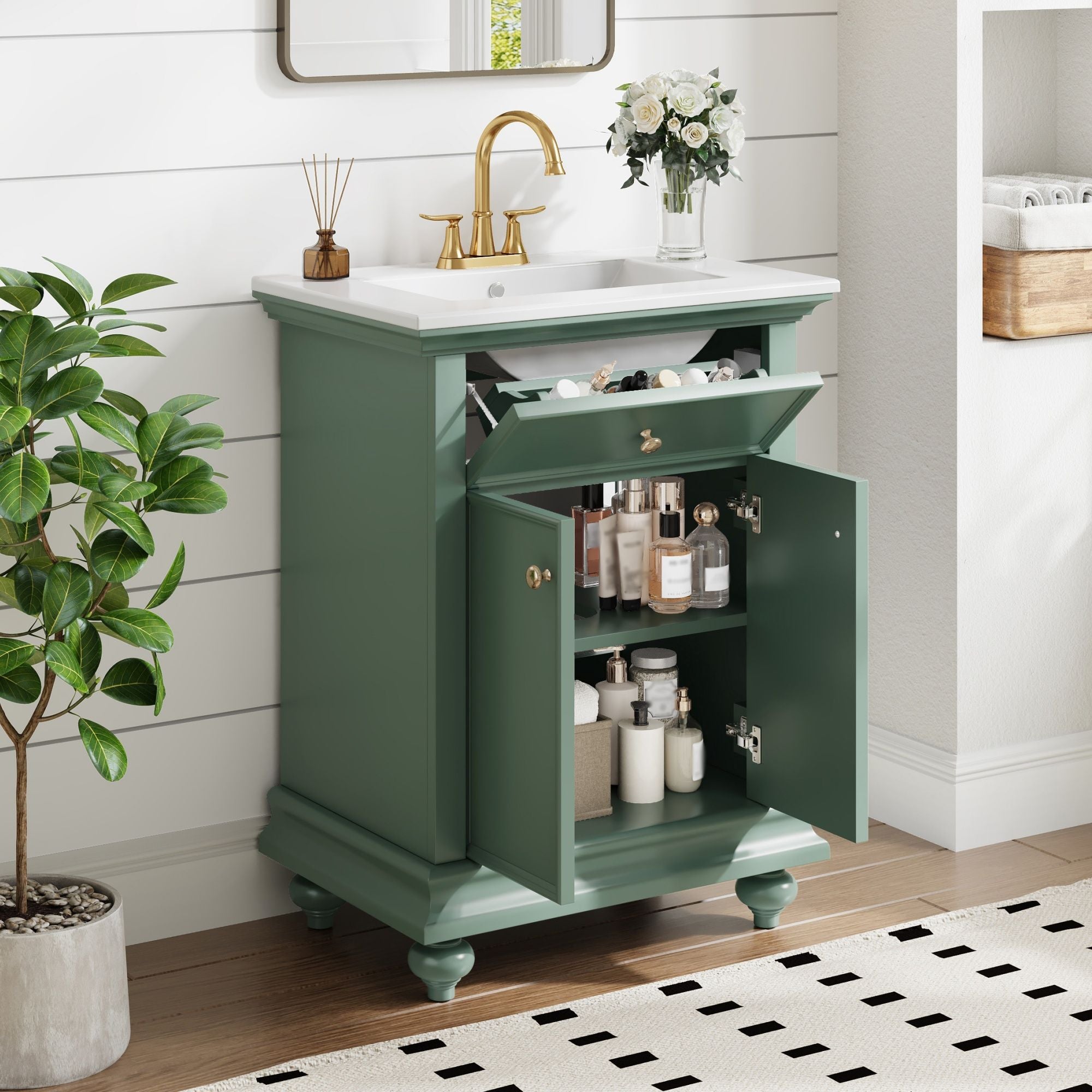 Modern Bathroom Vanity With Tip-Out Drawer And Soft-Close Hinges