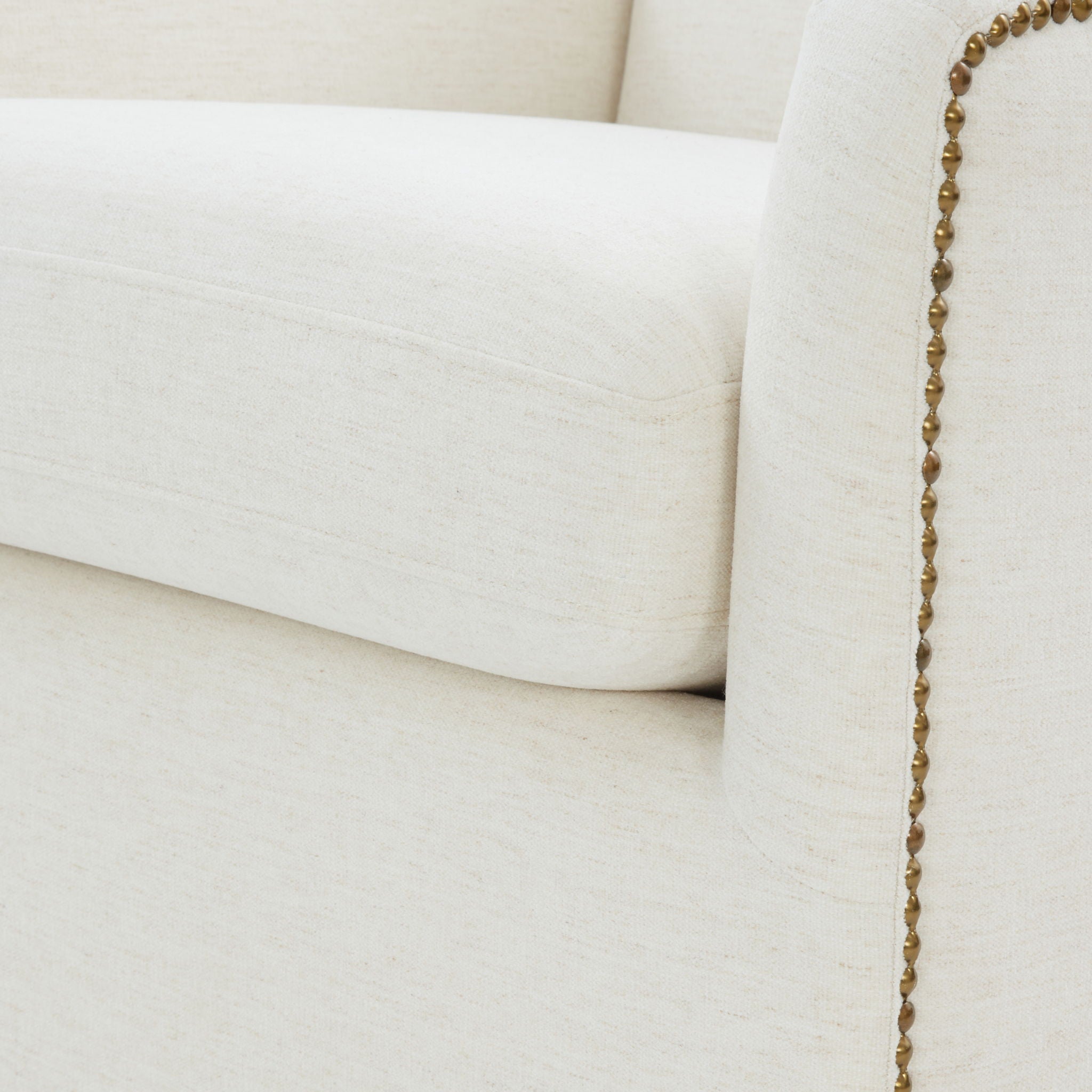 Tolland - Swivel Accent Chair With Antique Brass Nailhead Trim - Cream