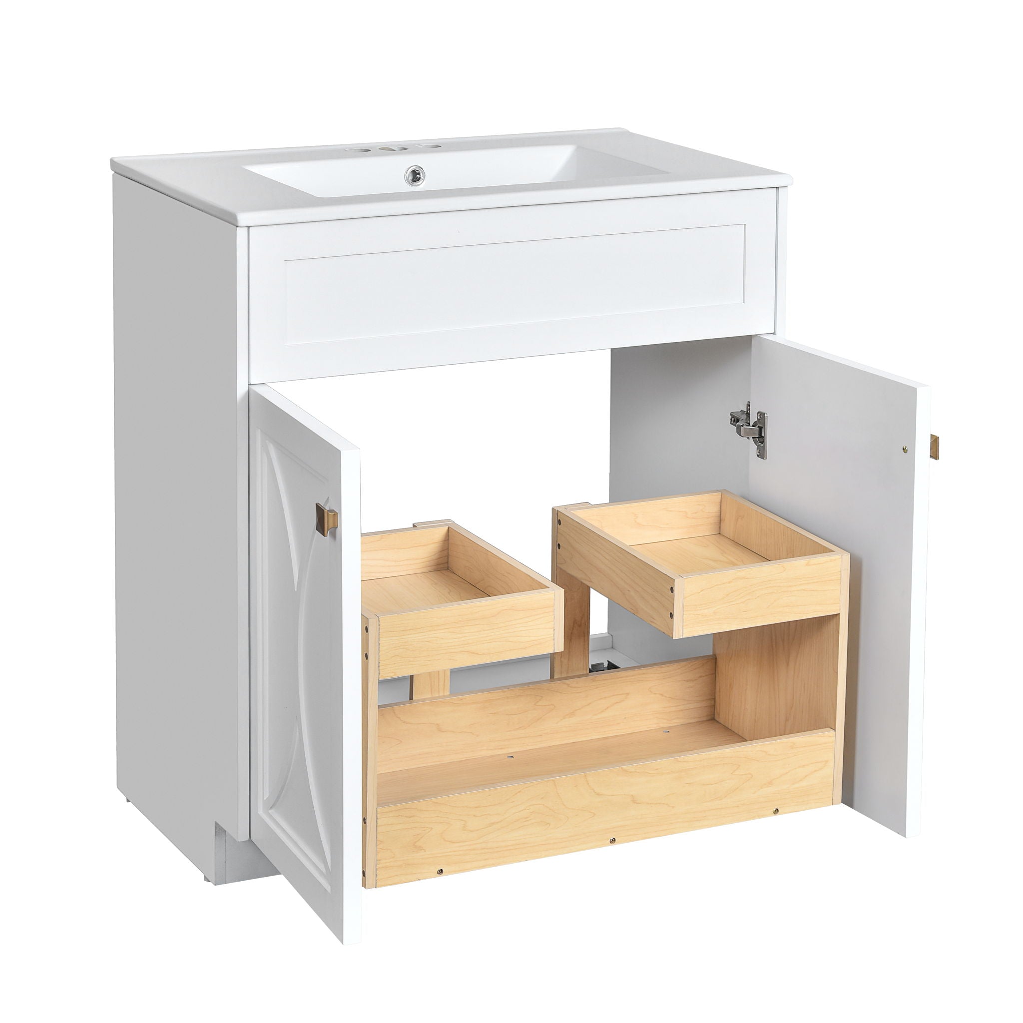 Bathroom Vanity With Sink, Freestanding Storage Cabinet With Handles, Soft Closing Doors