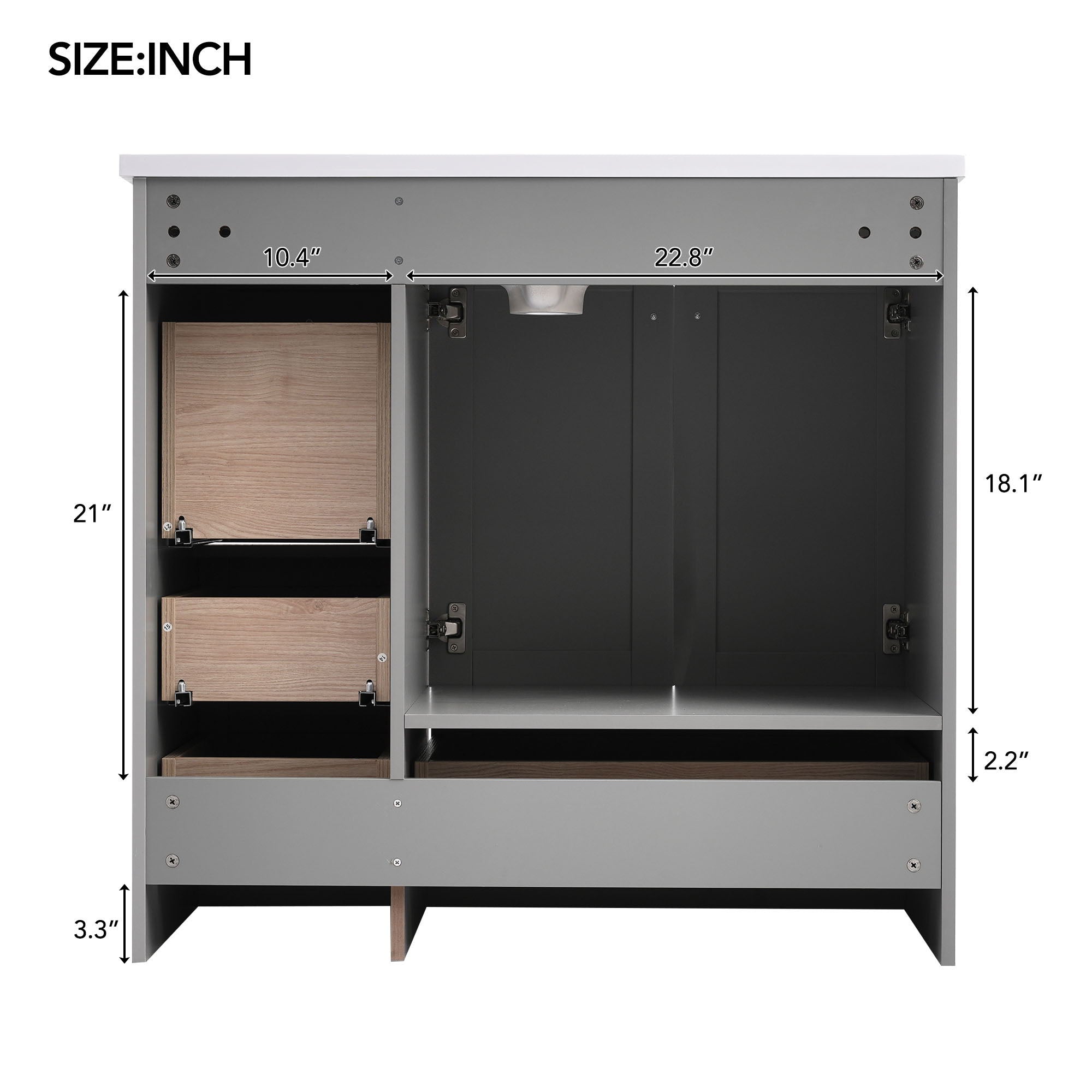 Shaker Free Standing Bathroom Vanity Cabinet & Sink, Soft Close Drawers, Soft Close Doors