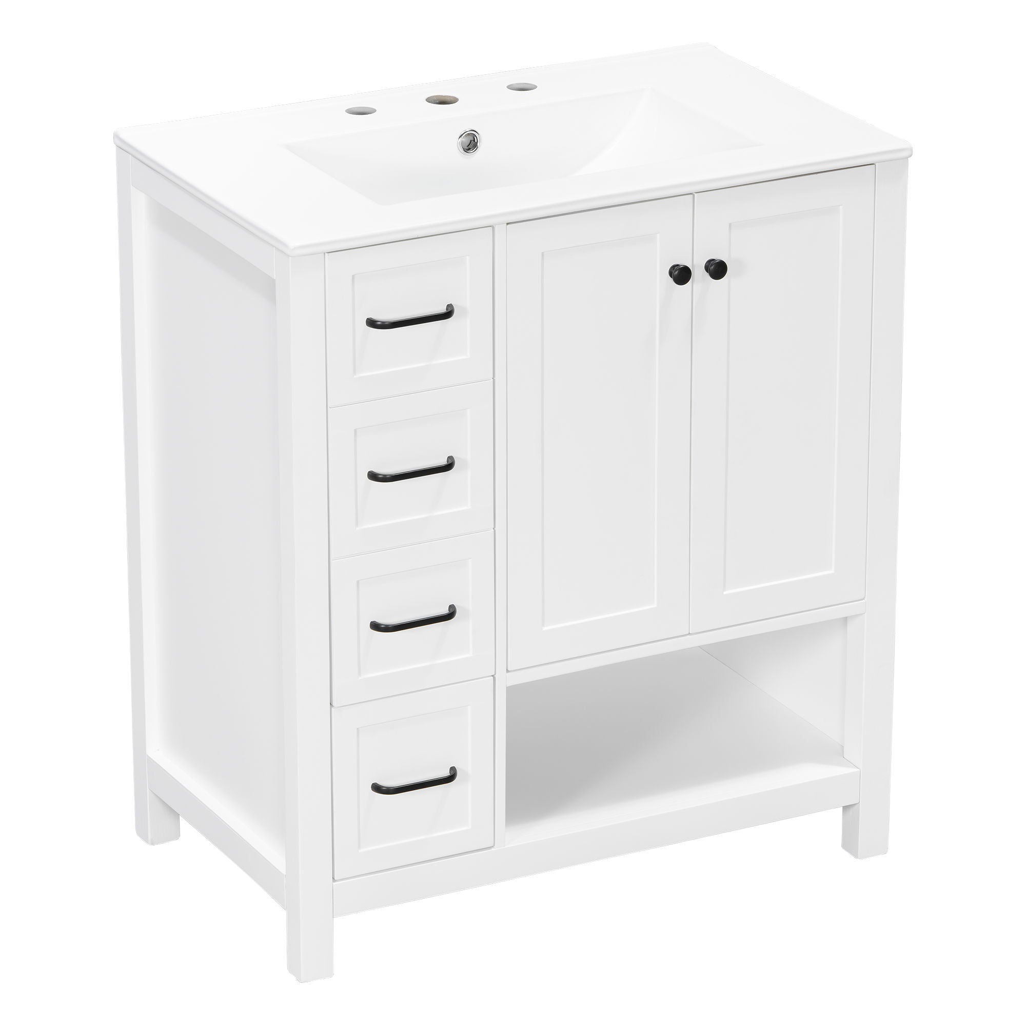 Bathroom Vanity With Sink Top, Bathroom Vanity Cabinet With 2 Doors And 2 Drawers, Open Shelf