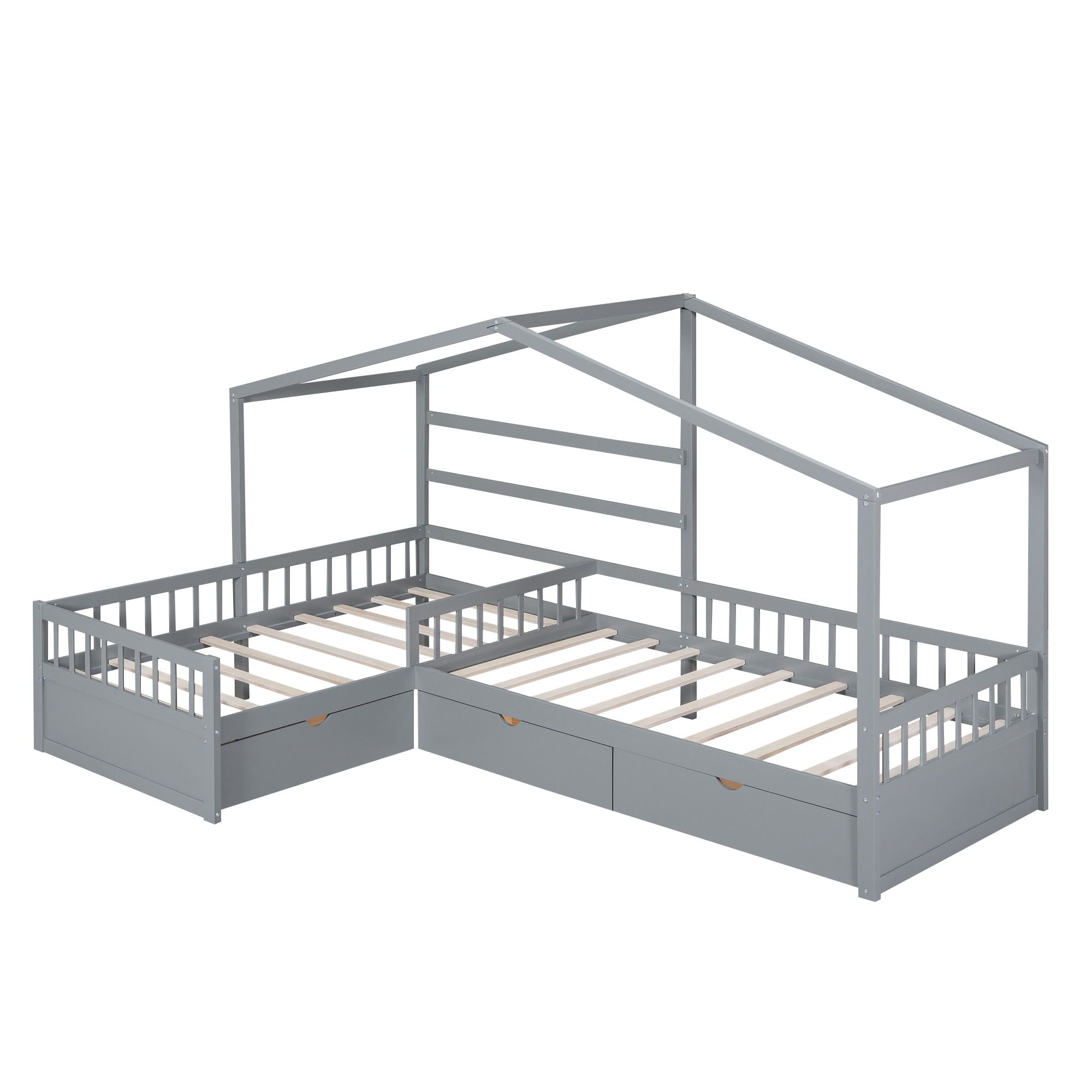 L Shape Platform Bed With 3 Storage Drawers