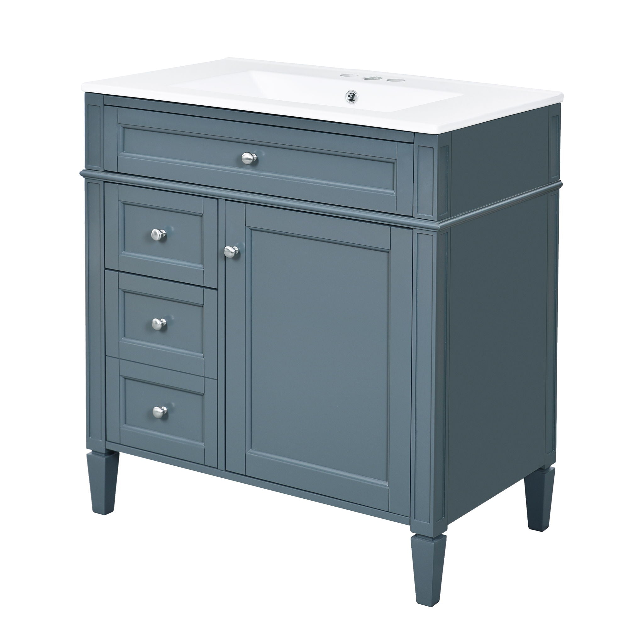 Bathroom Vanity With Top Sink, Storage Cabinet With 2 Drawers And Tip Out Drawer, Rectangular Design - Indigo Blue