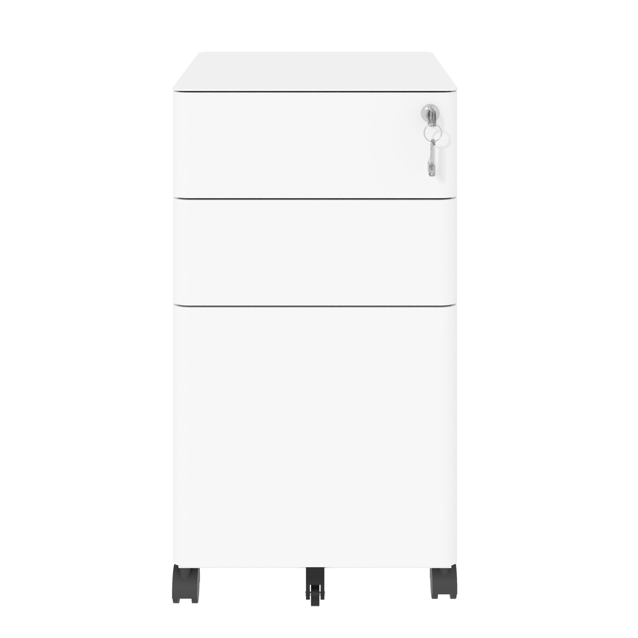 3-Drawer Mobile File Cabinet With Lock, On Wheels, Two Shallow & One Deep Drawer For Office/Home, Fully Assembled - White