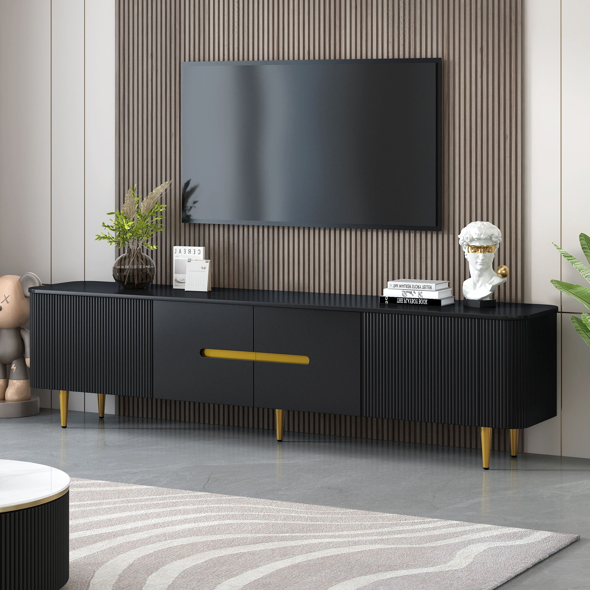 Minimalist TV Stand For TVs Up To 85", Modern Entertainment Center Media Console With 4 Spacious Cabinets For Living Room