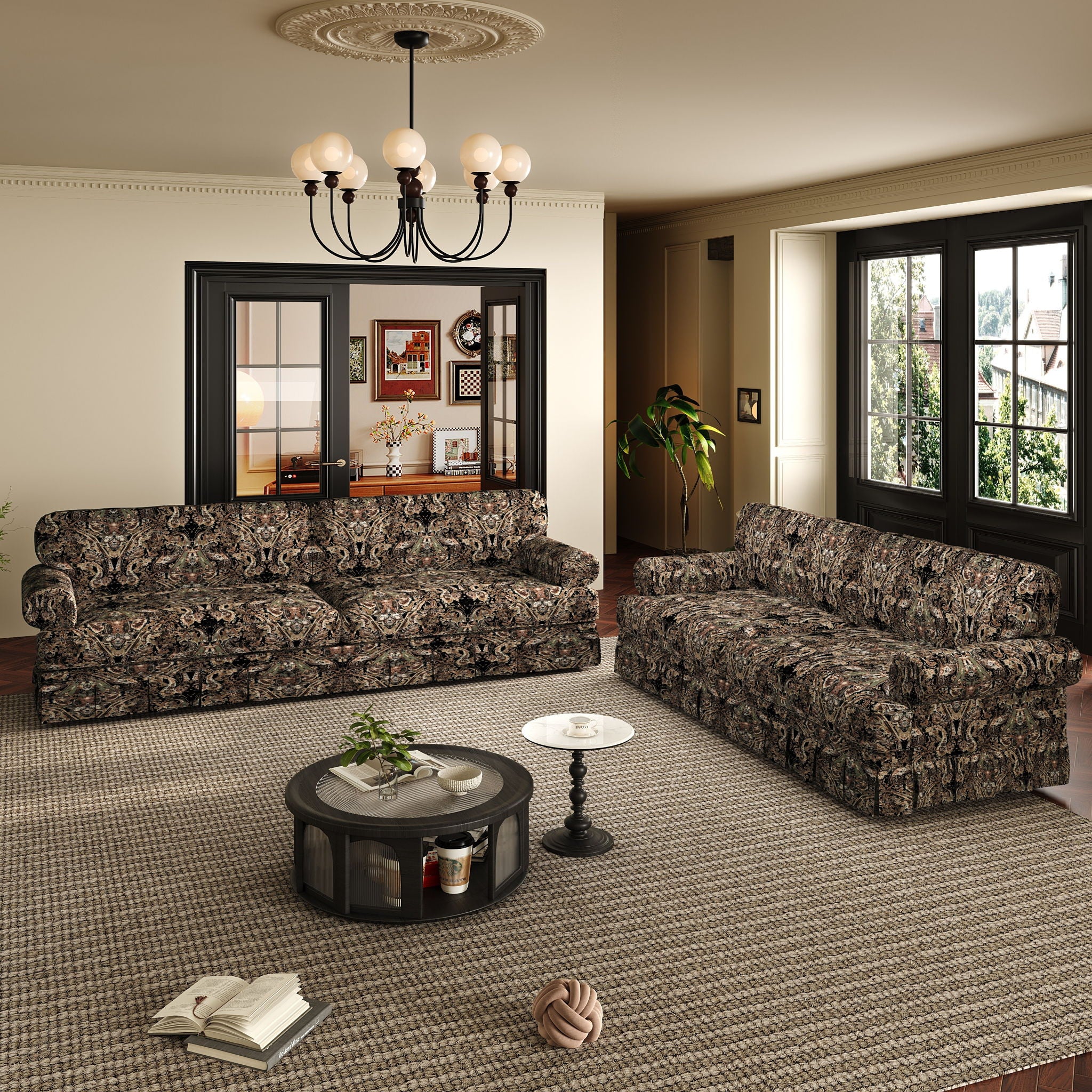 Luxuriously Comfortable Cloud Couch Sofa With Elegant Rolled Arms & Pleated Skirt Design