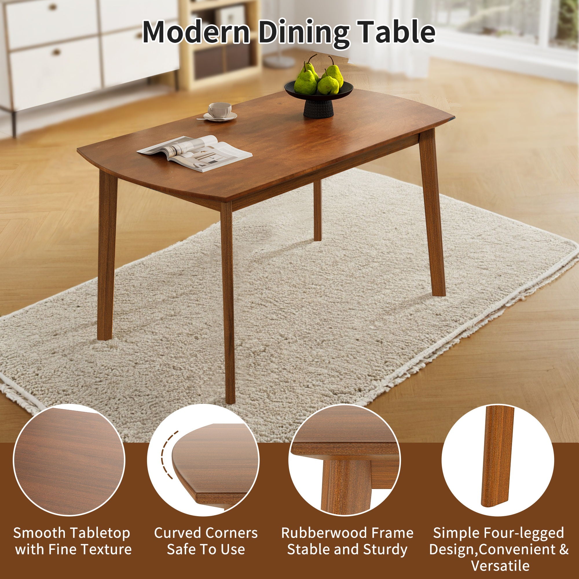 Mid Century Modern Dining Table Set For 4, Solid Wood Dining Table And Solid Wood Chairs, 5 Pieces Farmhouse Dining Table And 4 Upholstered Chairs - Brown / Gray