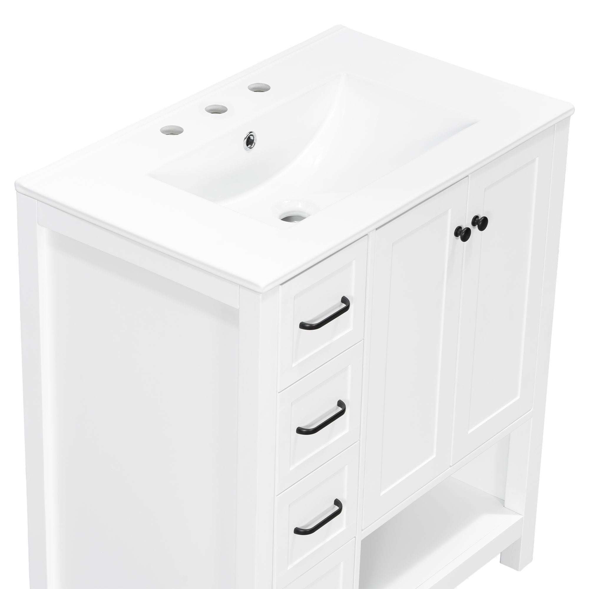 Bathroom Vanity With Sink Top, Bathroom Vanity Cabinet With 2 Doors And 2 Drawers, Open Shelf