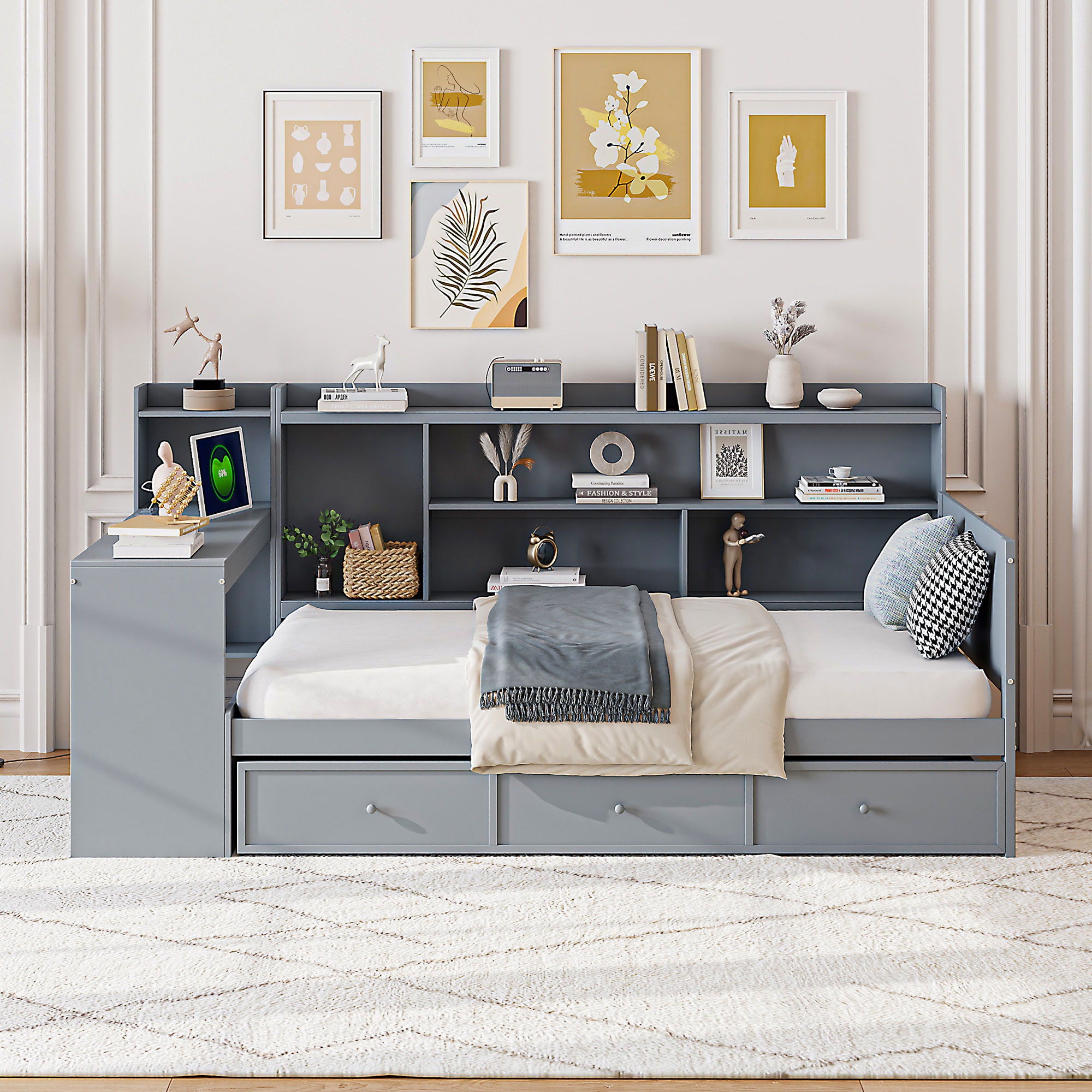 Daybed With 3 Drawers USB Ports And Desk