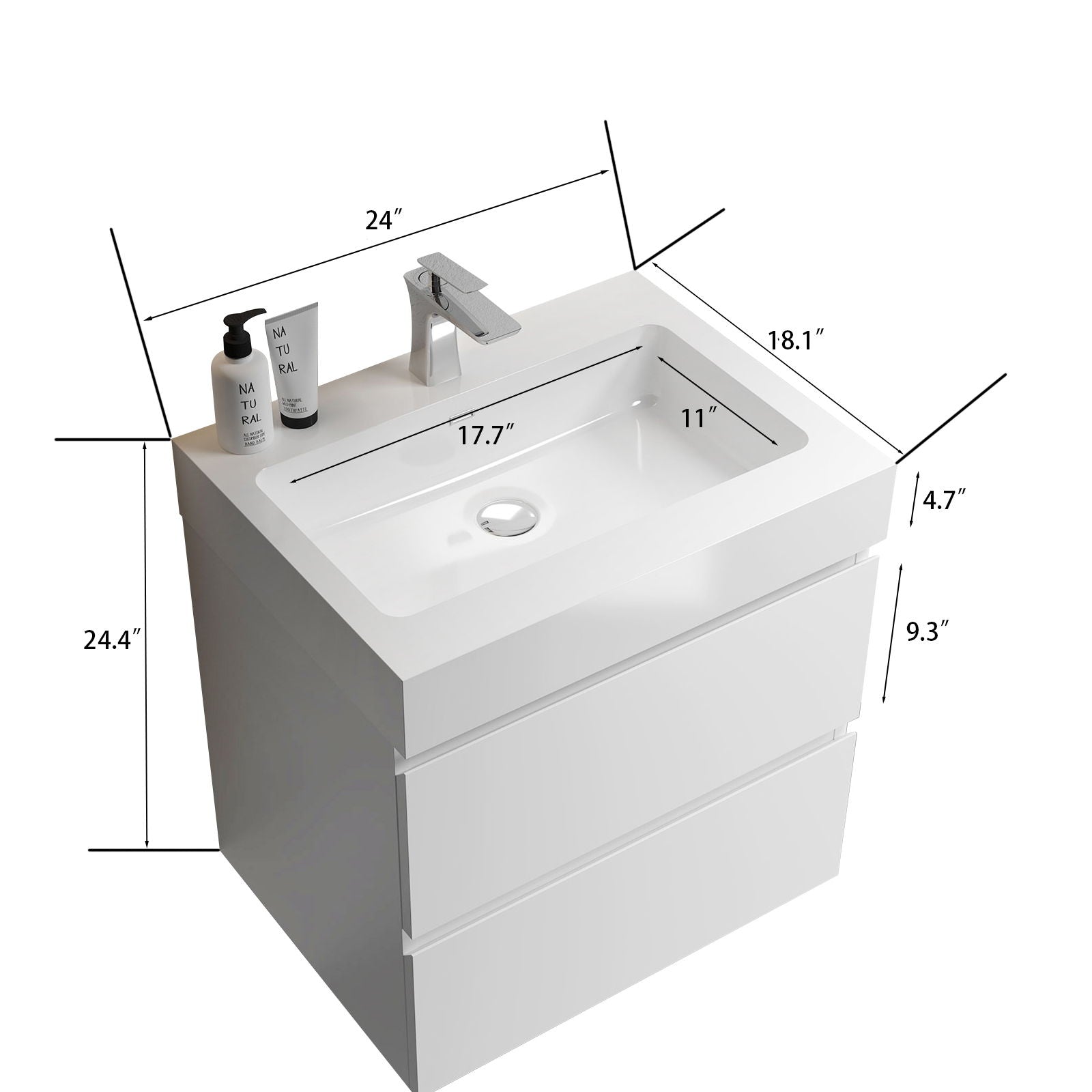 Alice - Bathroom Vanity With Large Storage, Sink, Wall Mounted