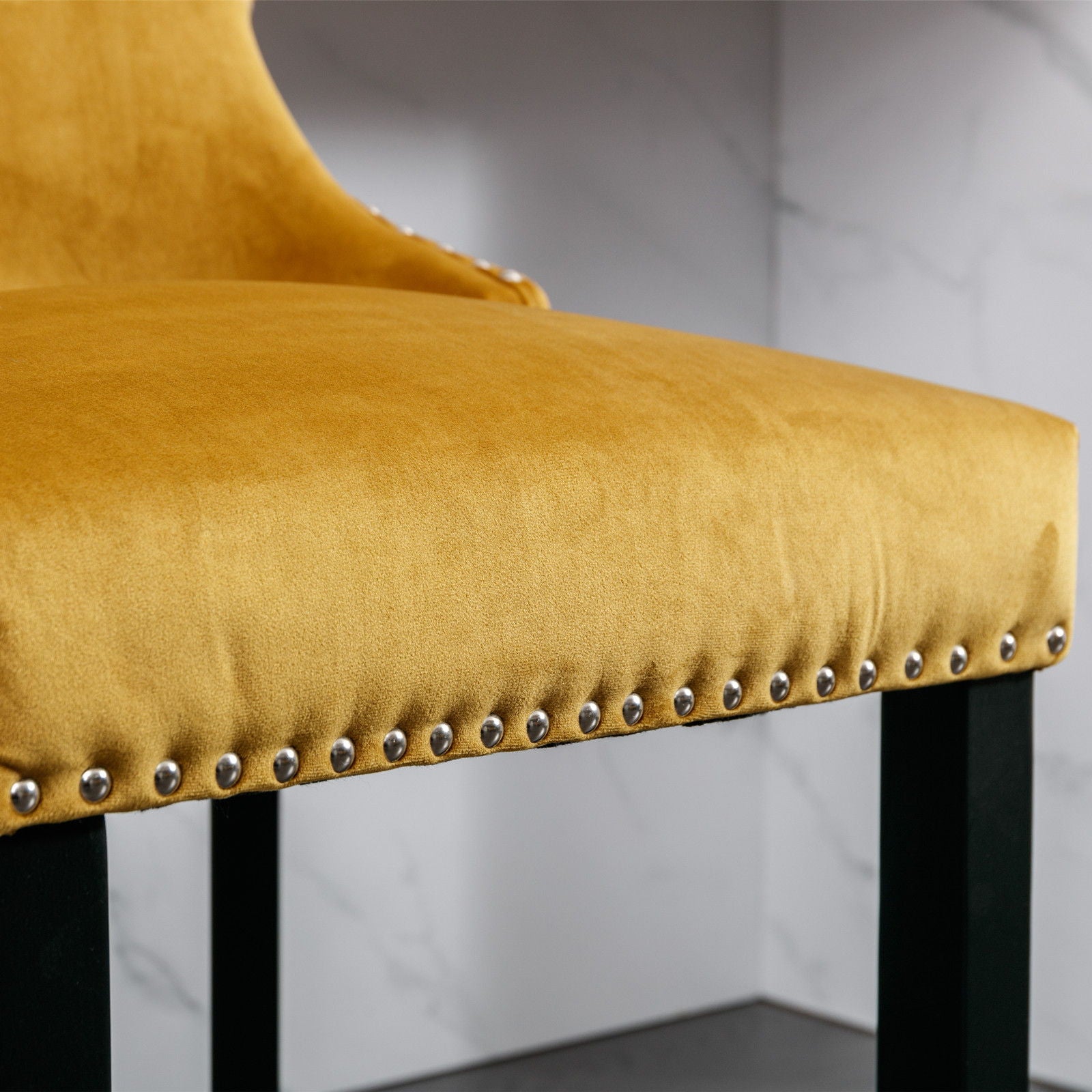 Contemporary Upholstered Wing-Back Barstools With Button Tufted Decoration And Wooden Legs, And Nailhead Trim, Leisure Style Bar Chairs, Bar Stools (Set of 2)