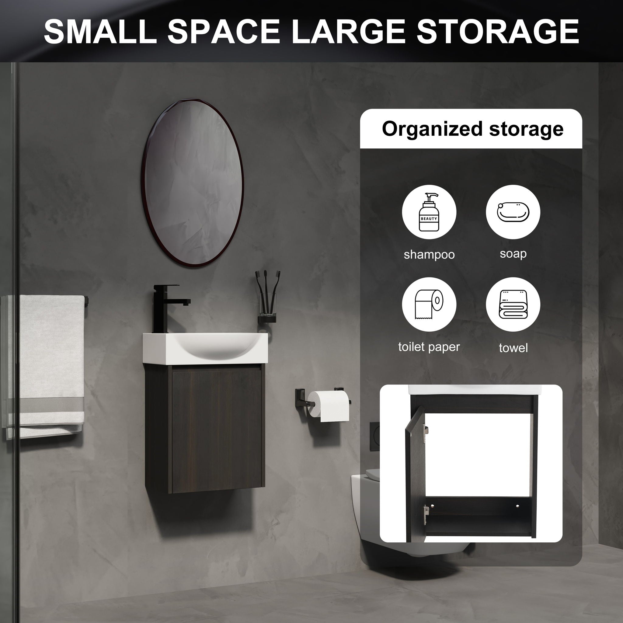 Modern Bathroom Vanity With Ceramic Basin, Wall Mounted Floating Sink Combo, Storage Cabinet