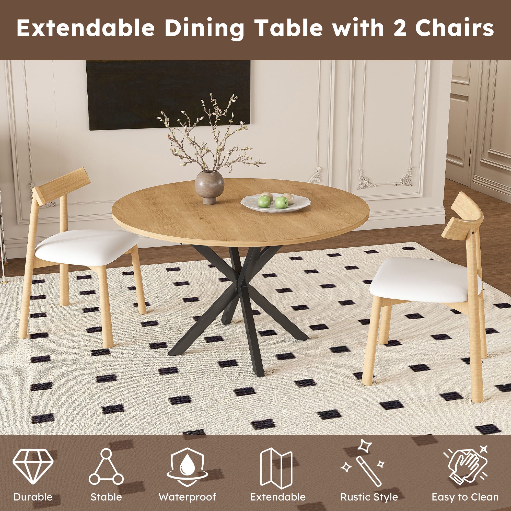 Modern Extendable Round Dining Table Set, Table With Chairs