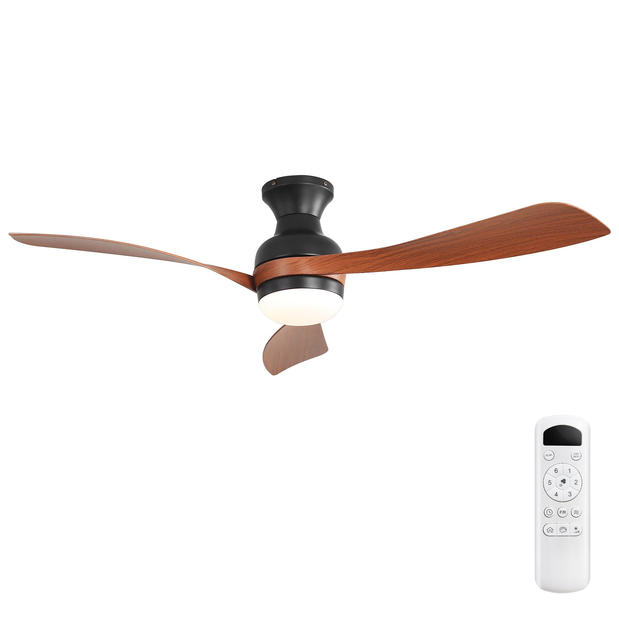 Ceiling Fan With Remote Controlled LED Light, 3 Blades, Reversible DC Motor, 6 Speeds, Dimmable, Flush Mount - Black
