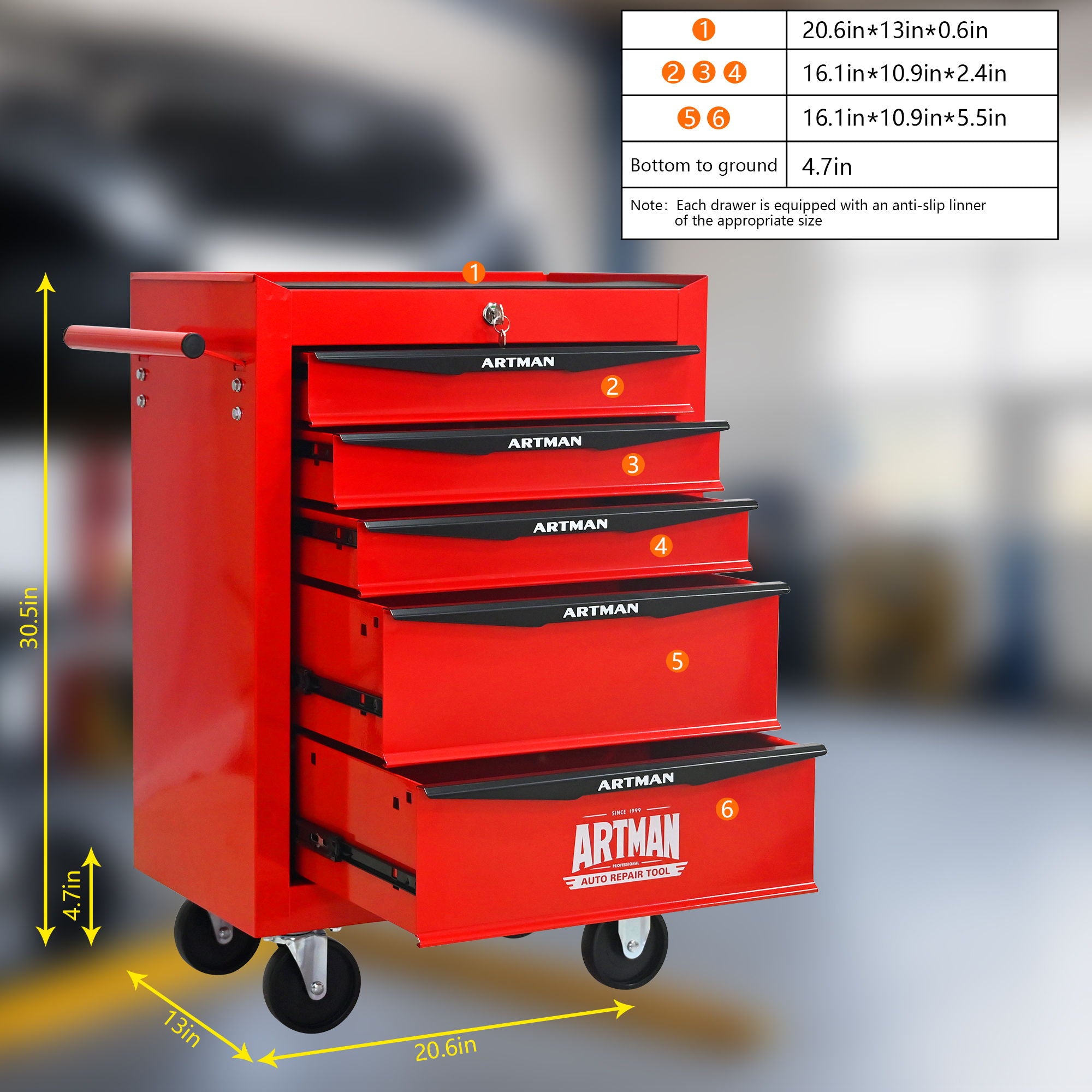 Rolling Metal Tool Chest With Drawers, Steel Storage Cabinet With Ball Bearing Slides