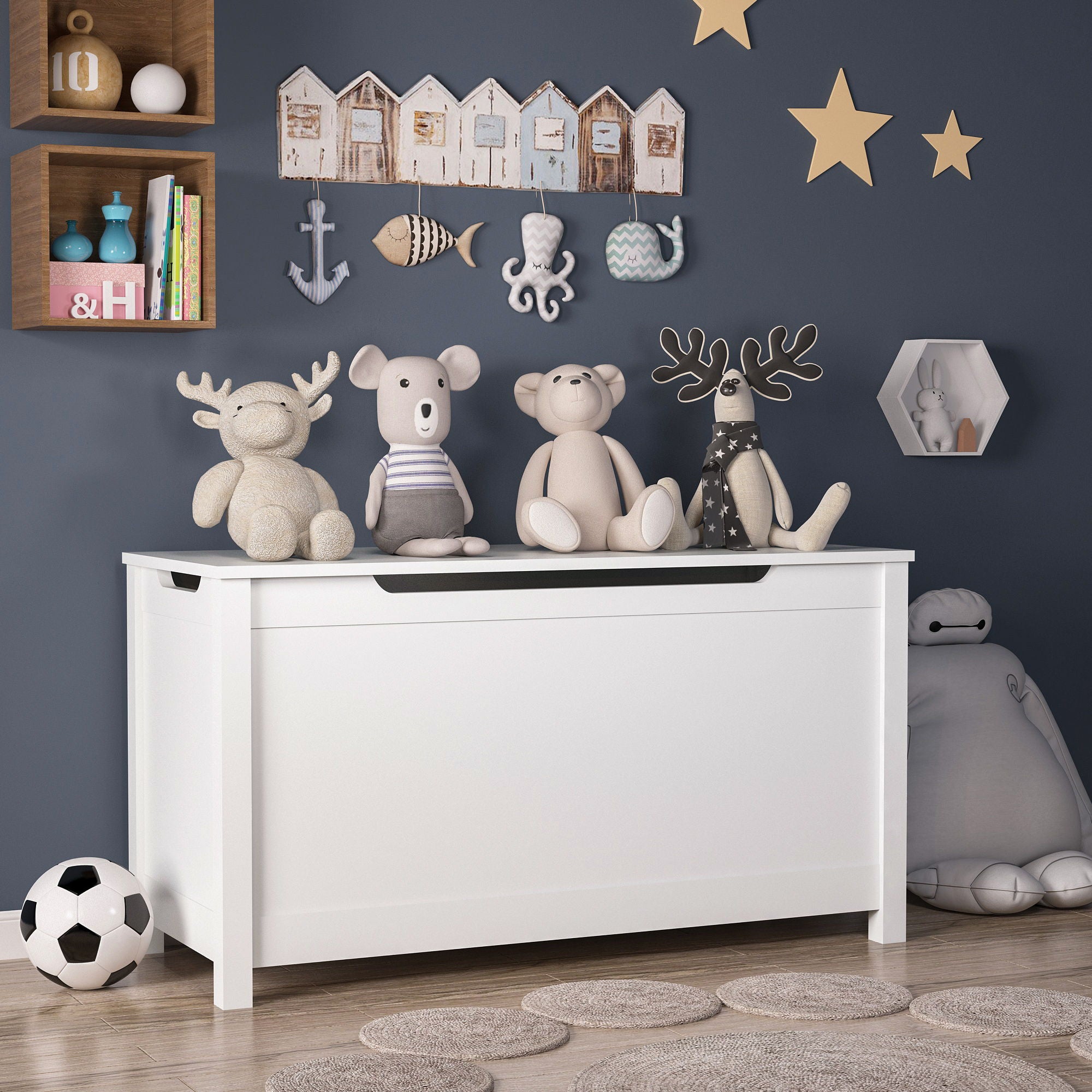 Toy Box Storage With Safety Hinged Lid