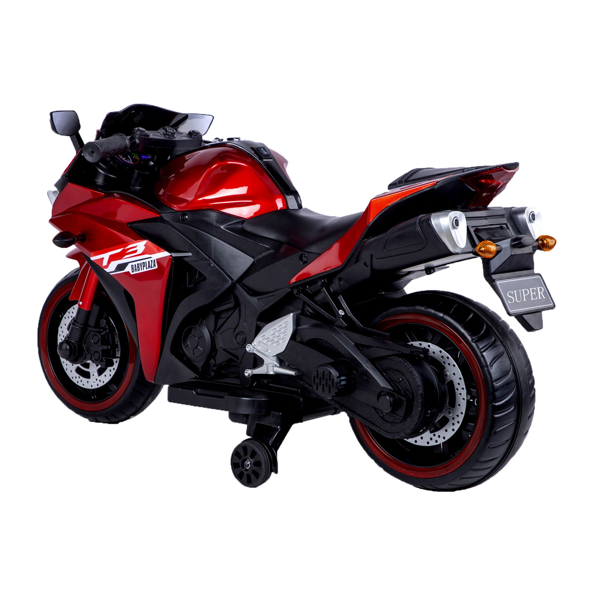 Kids 12V Motorcycle With Training Wheels, Manual Throttle, And Lighting Wheels For Boys And Girls Ages 3-6 - Red