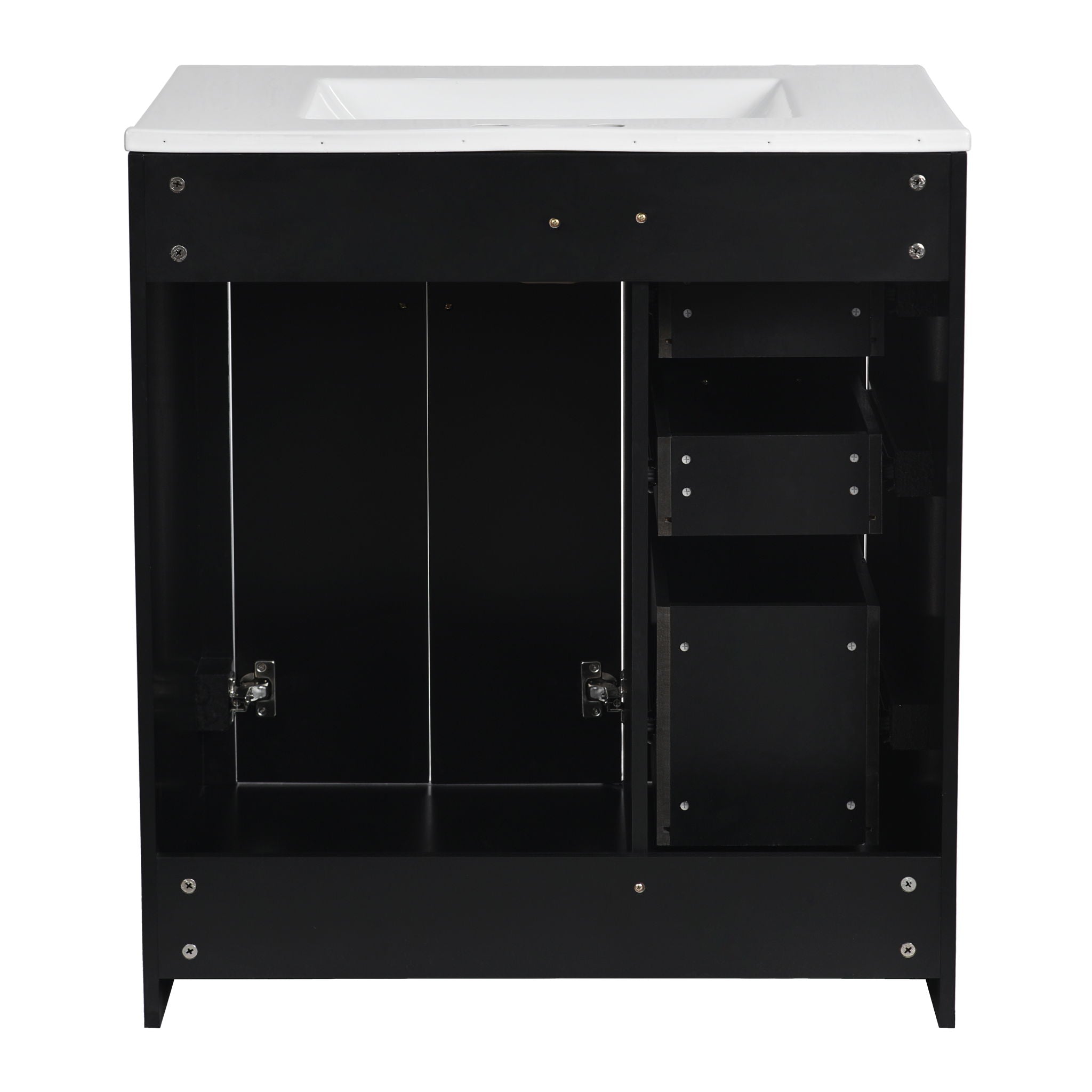 Ceramic Sink Combo, Freestanding Vanity Set With 3 Drawers & Soft Closing Doors