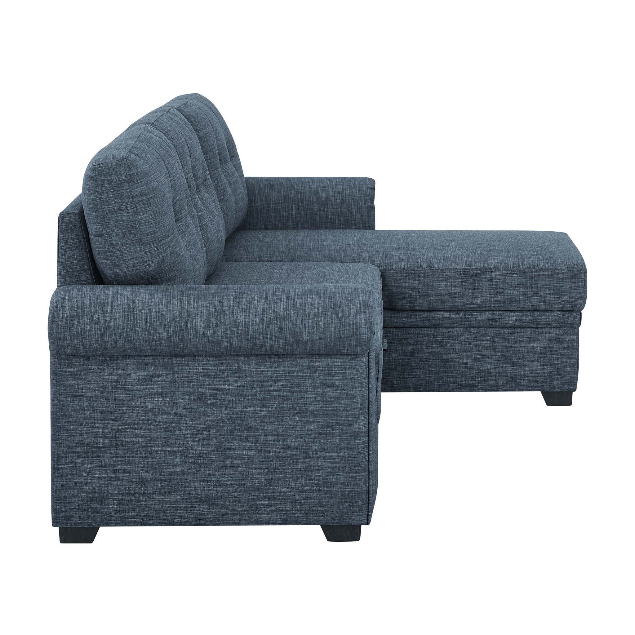Blend Upholstered Sleeper Sofa With Reversible Chaise And Tufted Back - Dark Blue