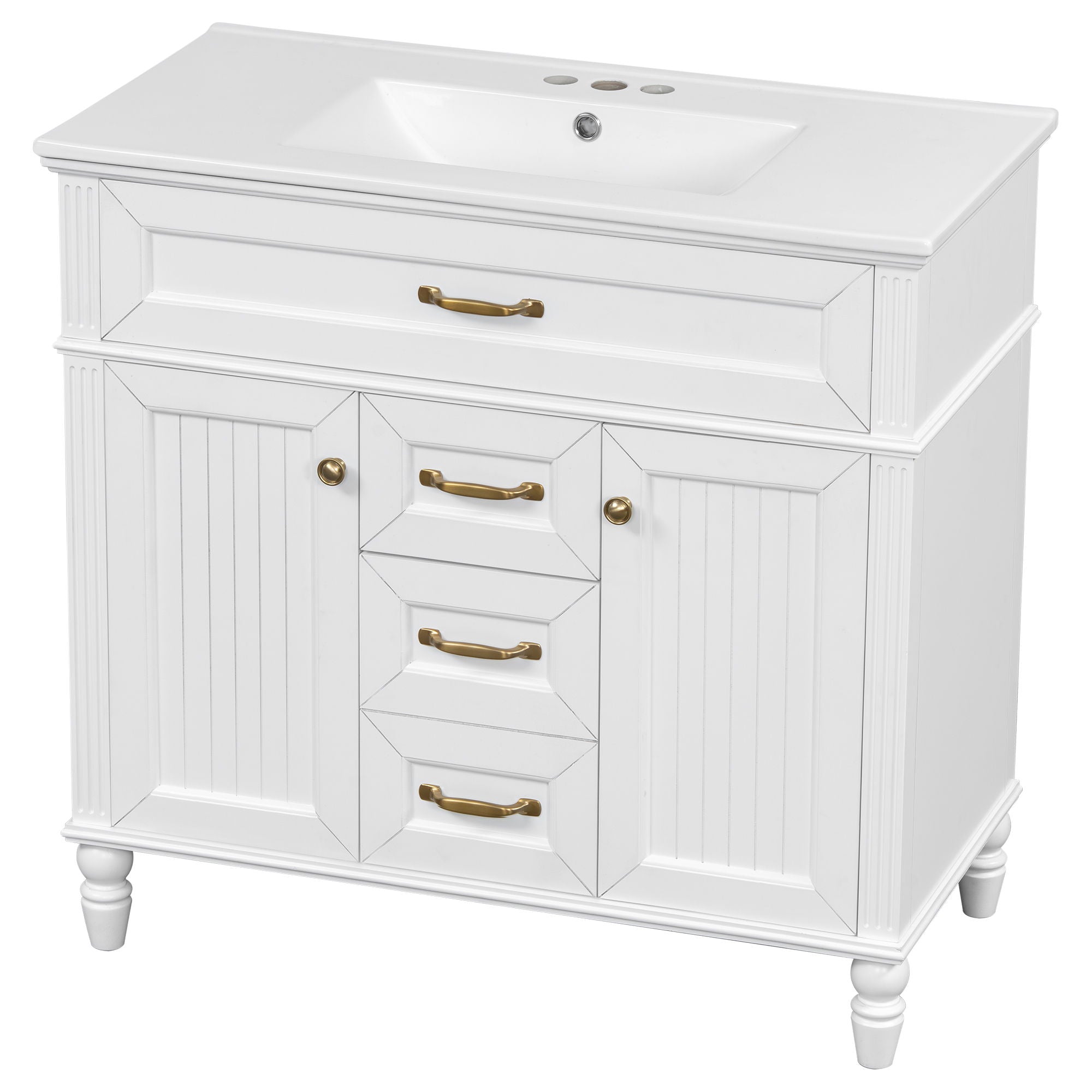 Modern Freestanding Bathroom Vanity With Sink, Cabinet, Soft-Close Drawers, Tip-Out Tray