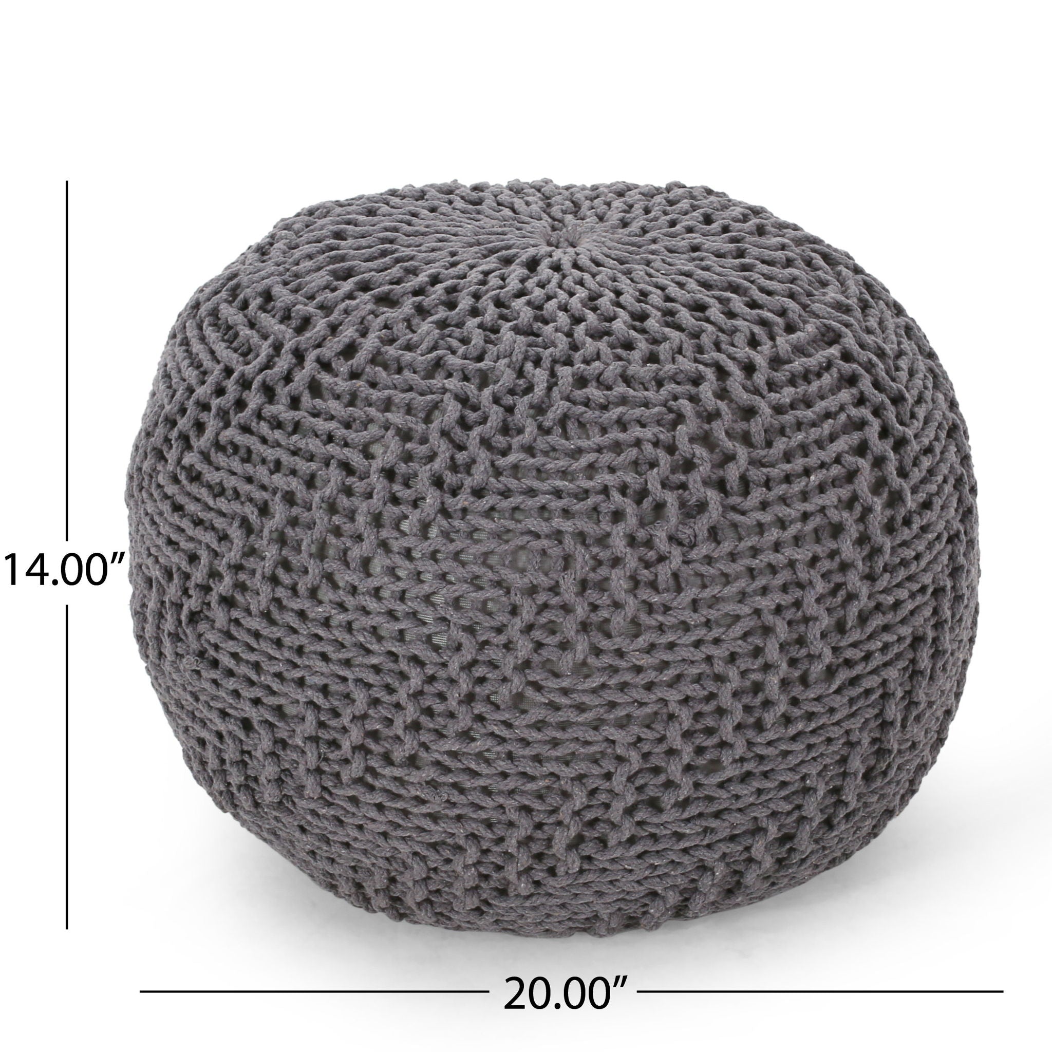 Hazel - Modern Knitted Cotton Yarn Round Pouf With Eco Friendly Pet Fibers - Dark Gray