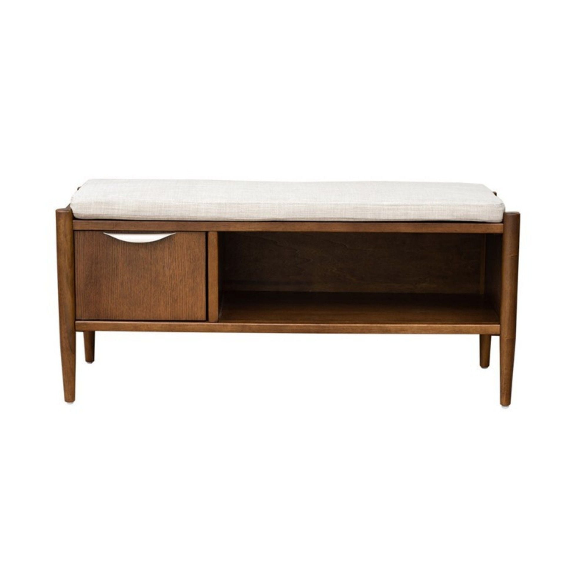 Accent Bench With Storage, Upholstered Cushion - Walnut Brown