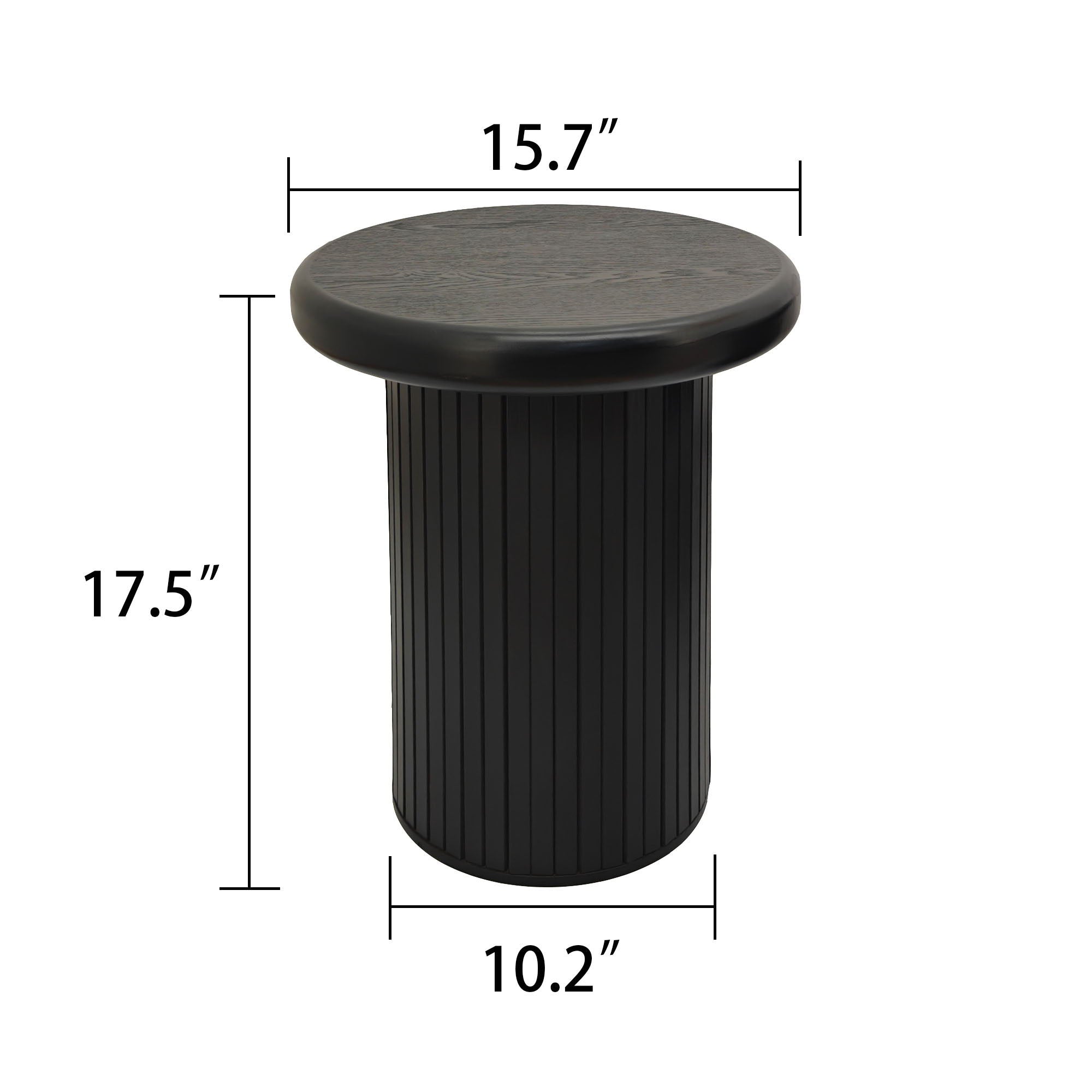 Fluted Cylinder Side Tables, Round End Tables For Living Room (Set of 2) - Black