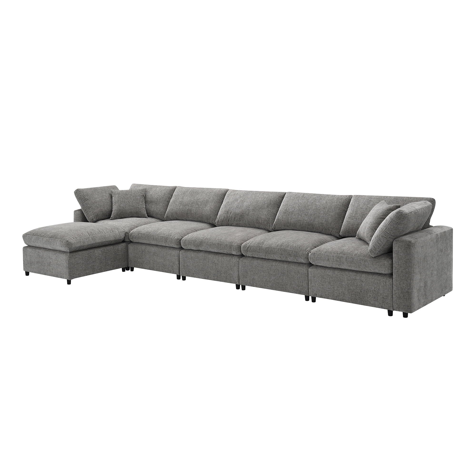 Modern Modular Cloud Sofa Bed, 6 Seat Sectional Couch Set With Ottoman, Free Combination, Convertible U Shaped Sleeper Sofa For Living Room