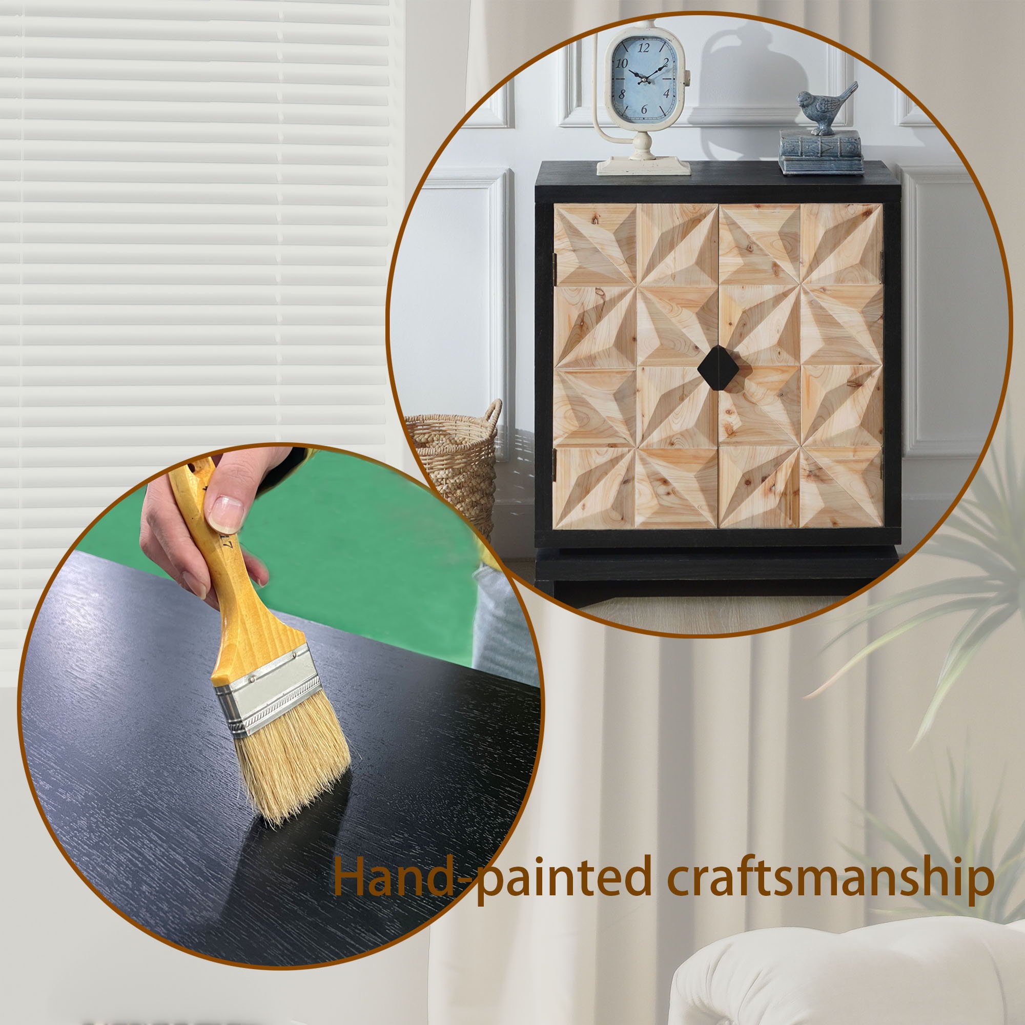 2 Door Accent Storage Cabinet With Diamond Handle - Black / Natural
