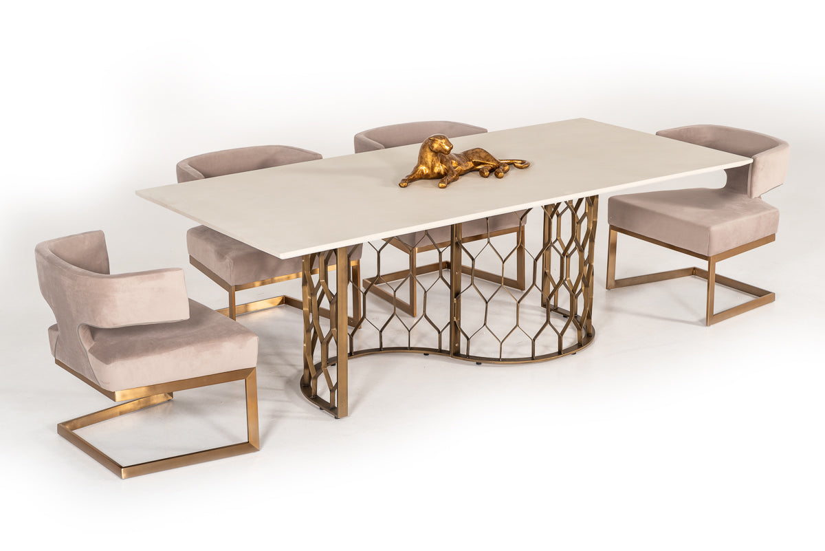 Modrest Faye Modern White Concrete & Antique Brass Dining Table