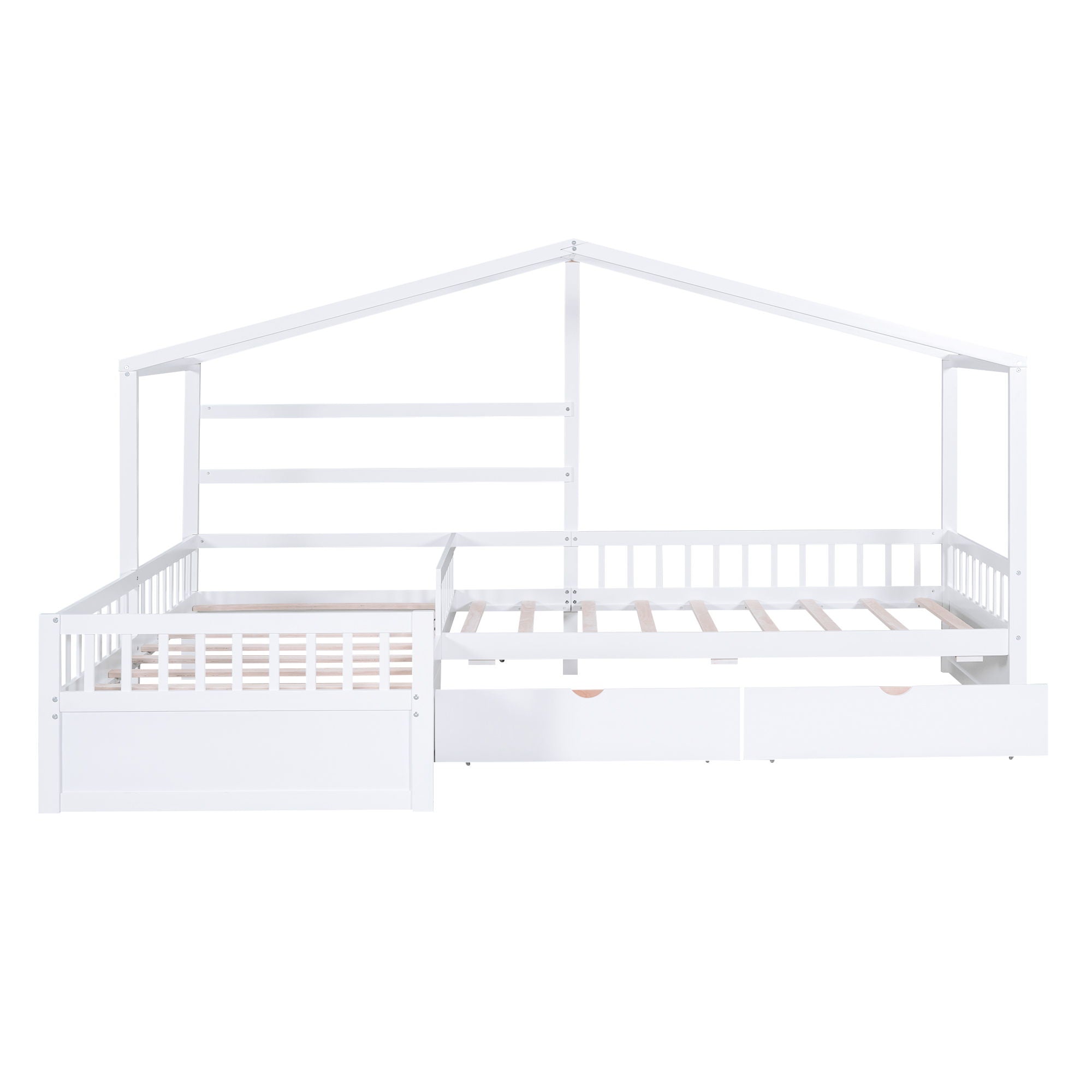 L Shape Platform Bed With 3 Storage Drawers