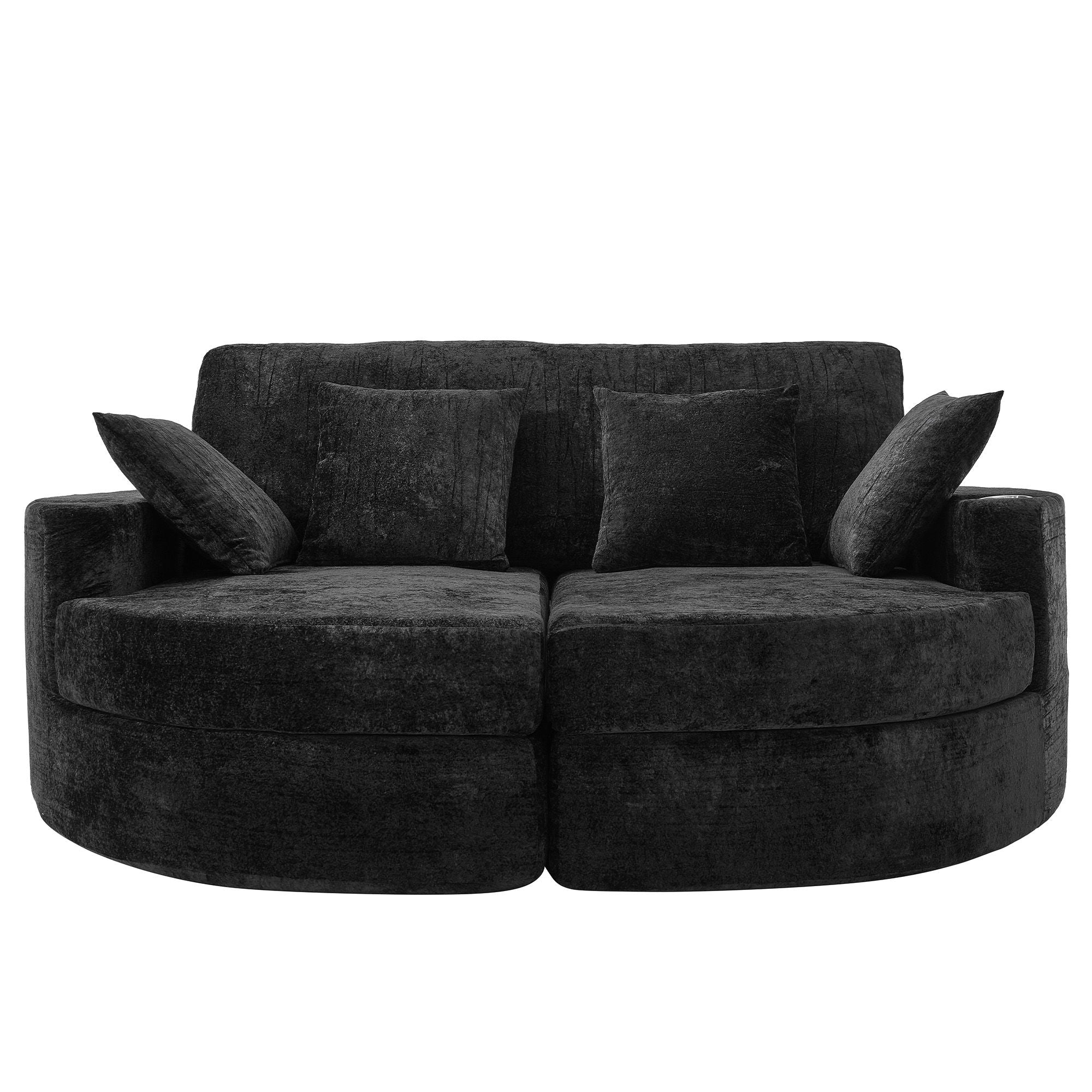 Boneless Design Upholstered Sofa Bed With Cup Holders