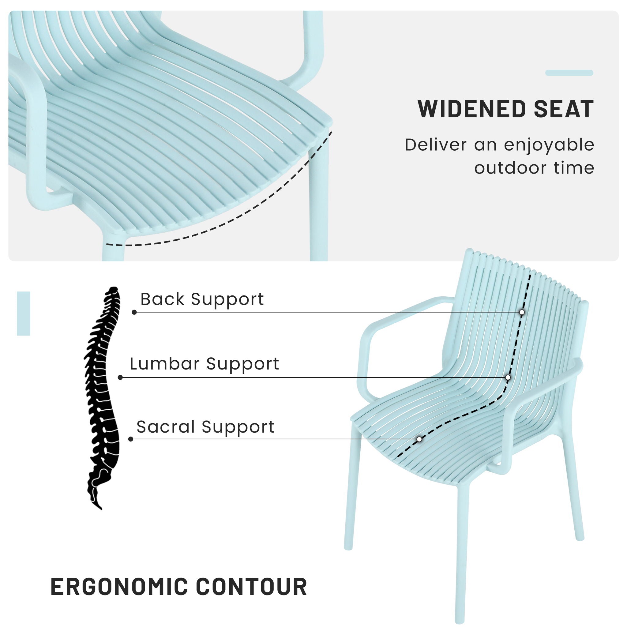 4 Piece Stackable Single Chairs With Vertical Stripe Design For All Weather