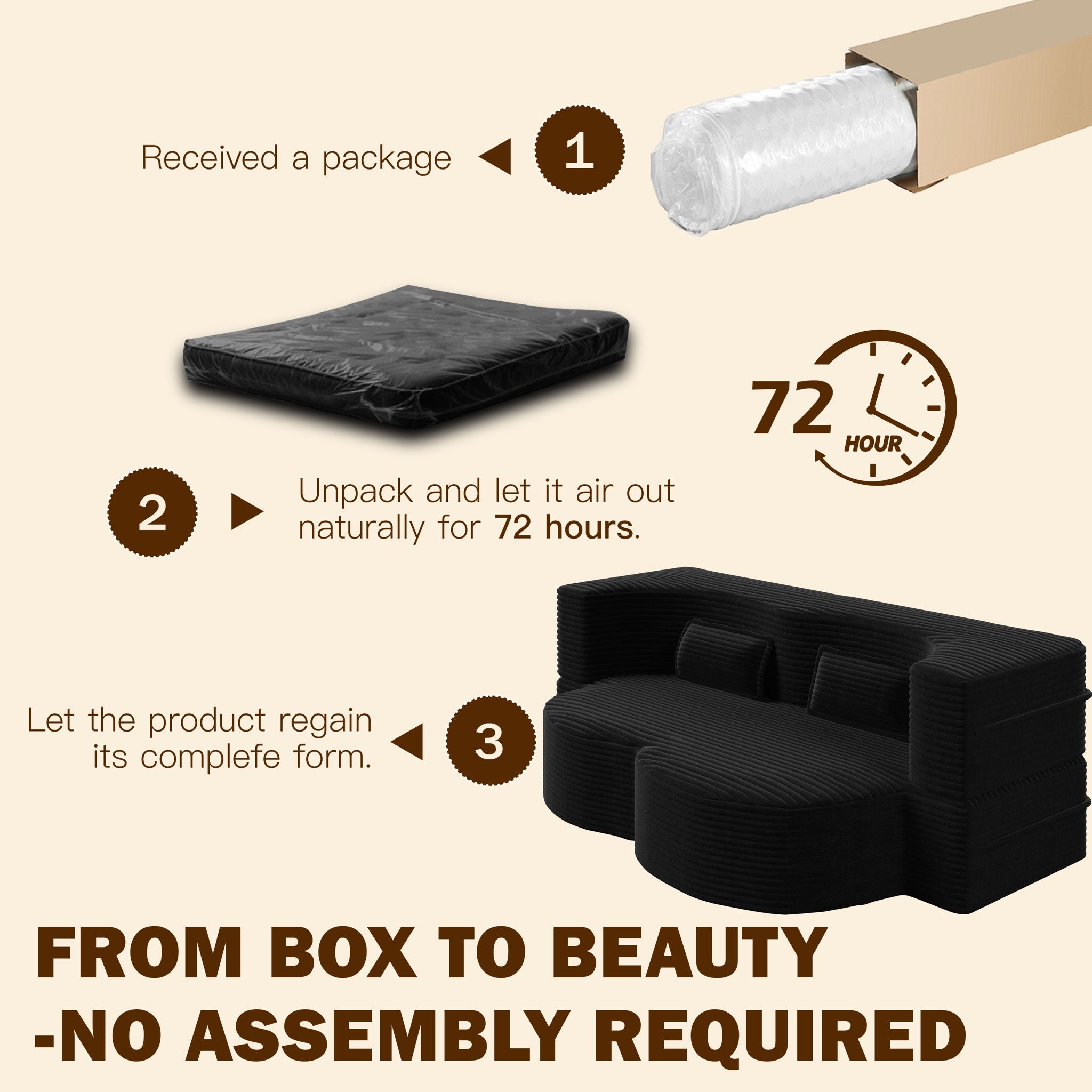 Modern Floor Sofa With 2 Pillows, Convertible Twin Size Folding Mattress For Living Room