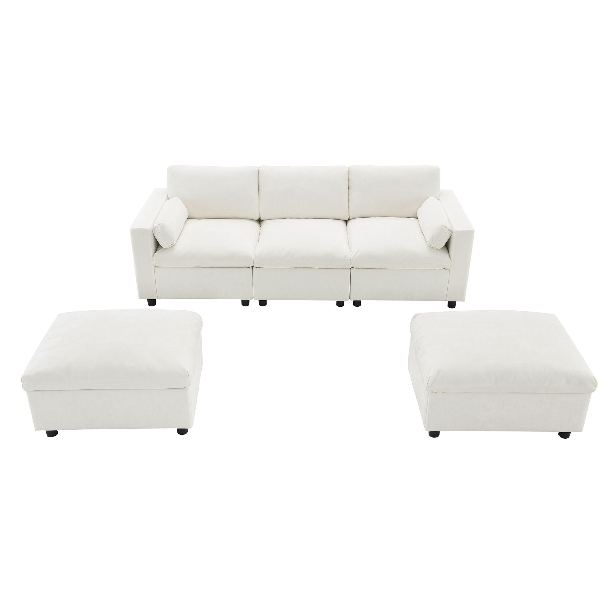 Modular Sectional With Storage Pockets, 5 Seat U Shaped Couch Set With Pillows, Free Combination Modern Cloud Sofa With 2 Movable Ottoman