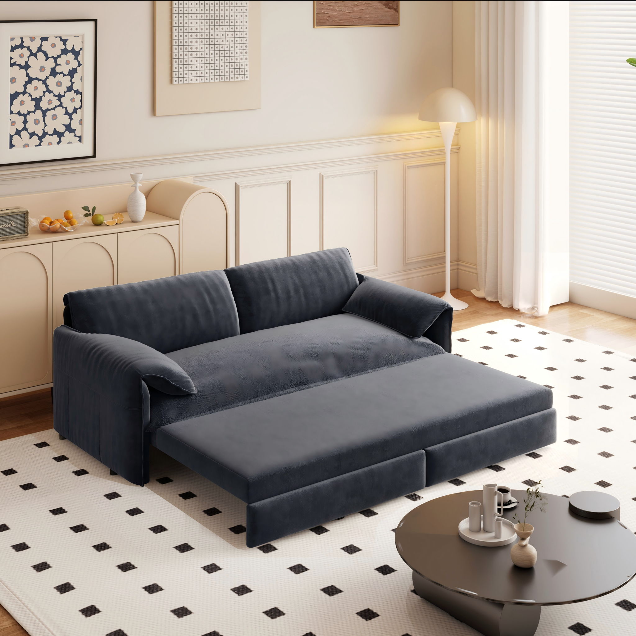 Queen Pull Out Sofa Bed With Side Storage